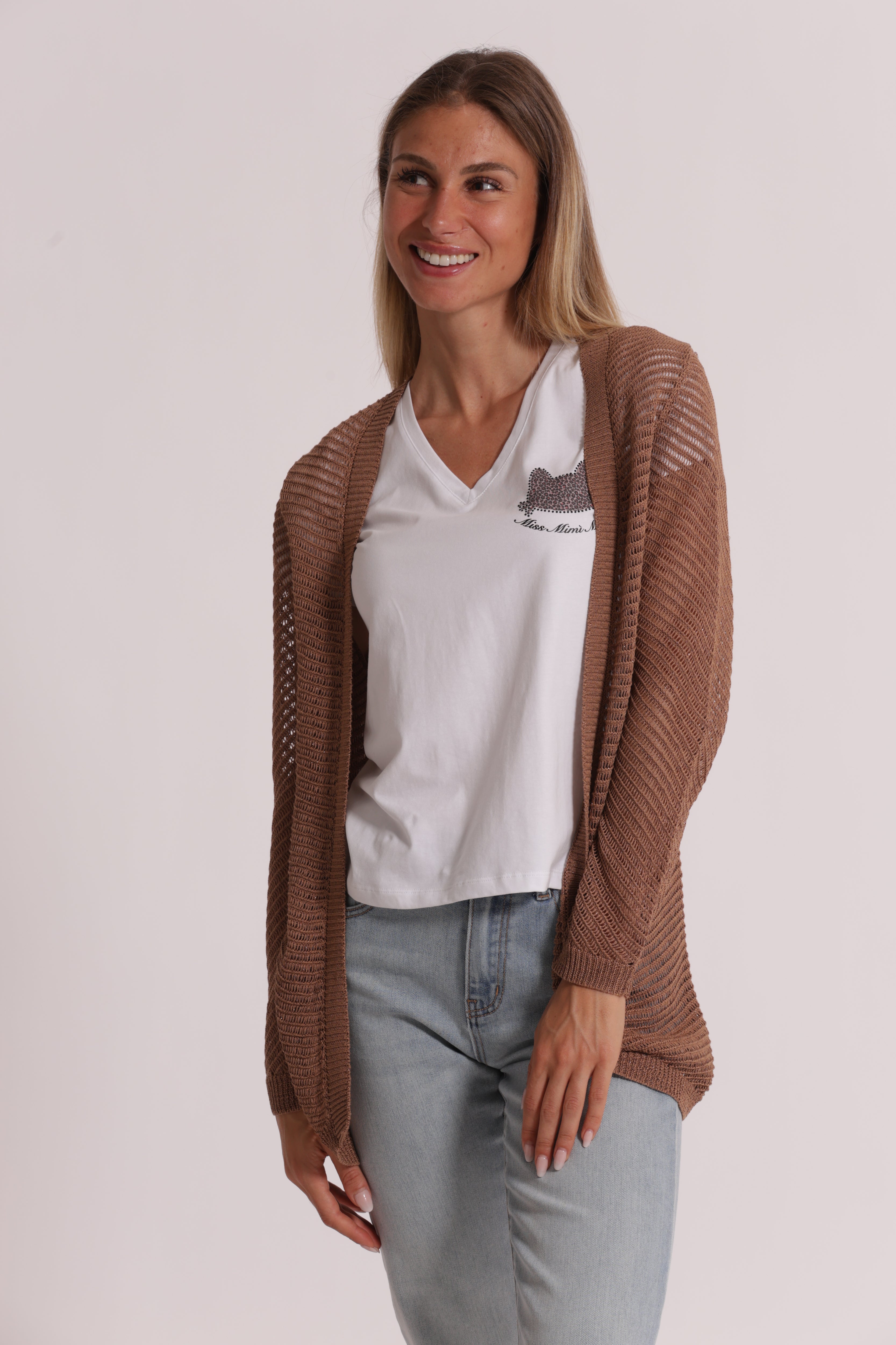 Mimi Mua Cardigan Lungo Traforato maglia nero leggero