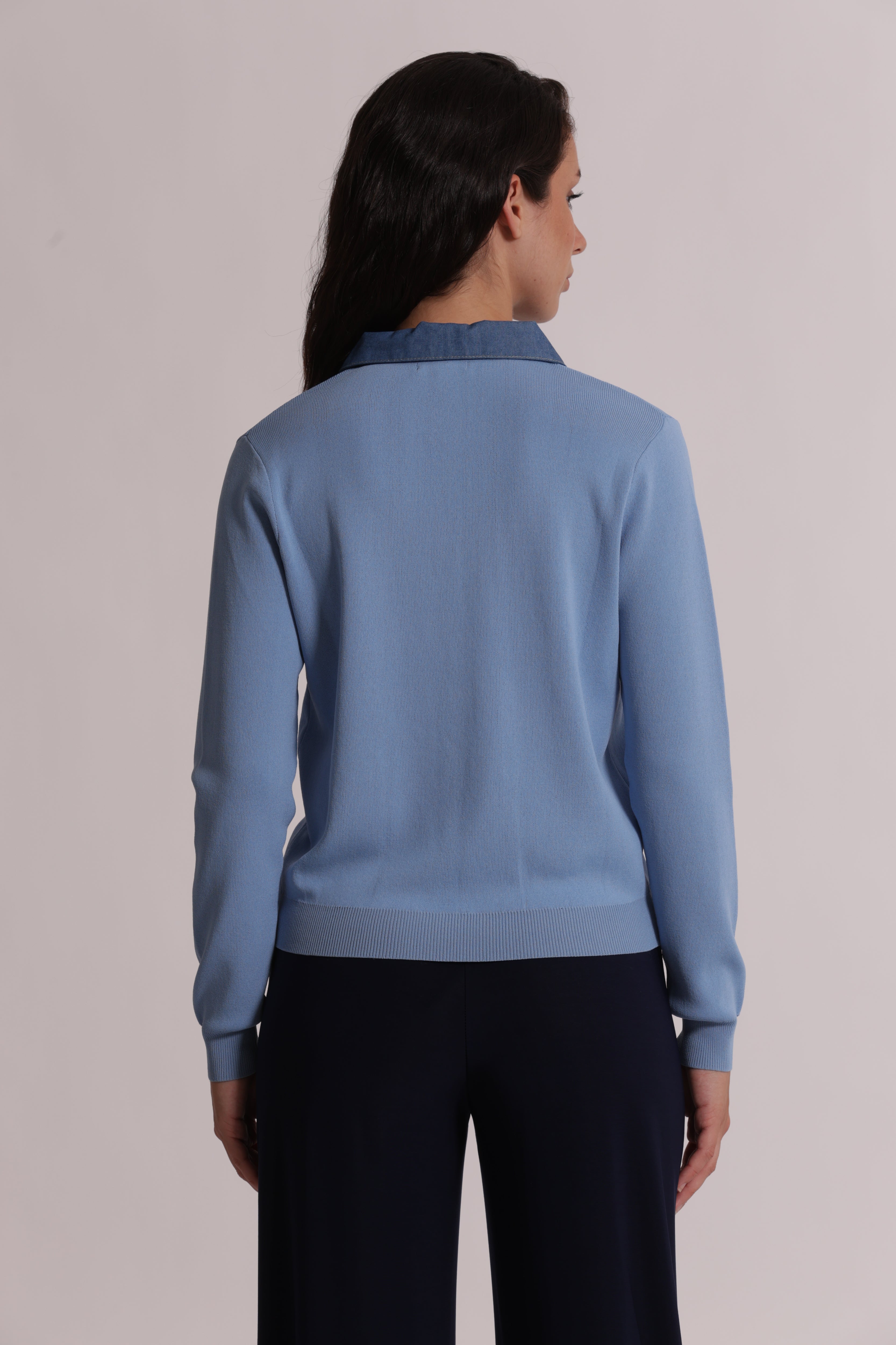 Mimi Mua Polo in Maglia con Colletto in Jeans Panna
