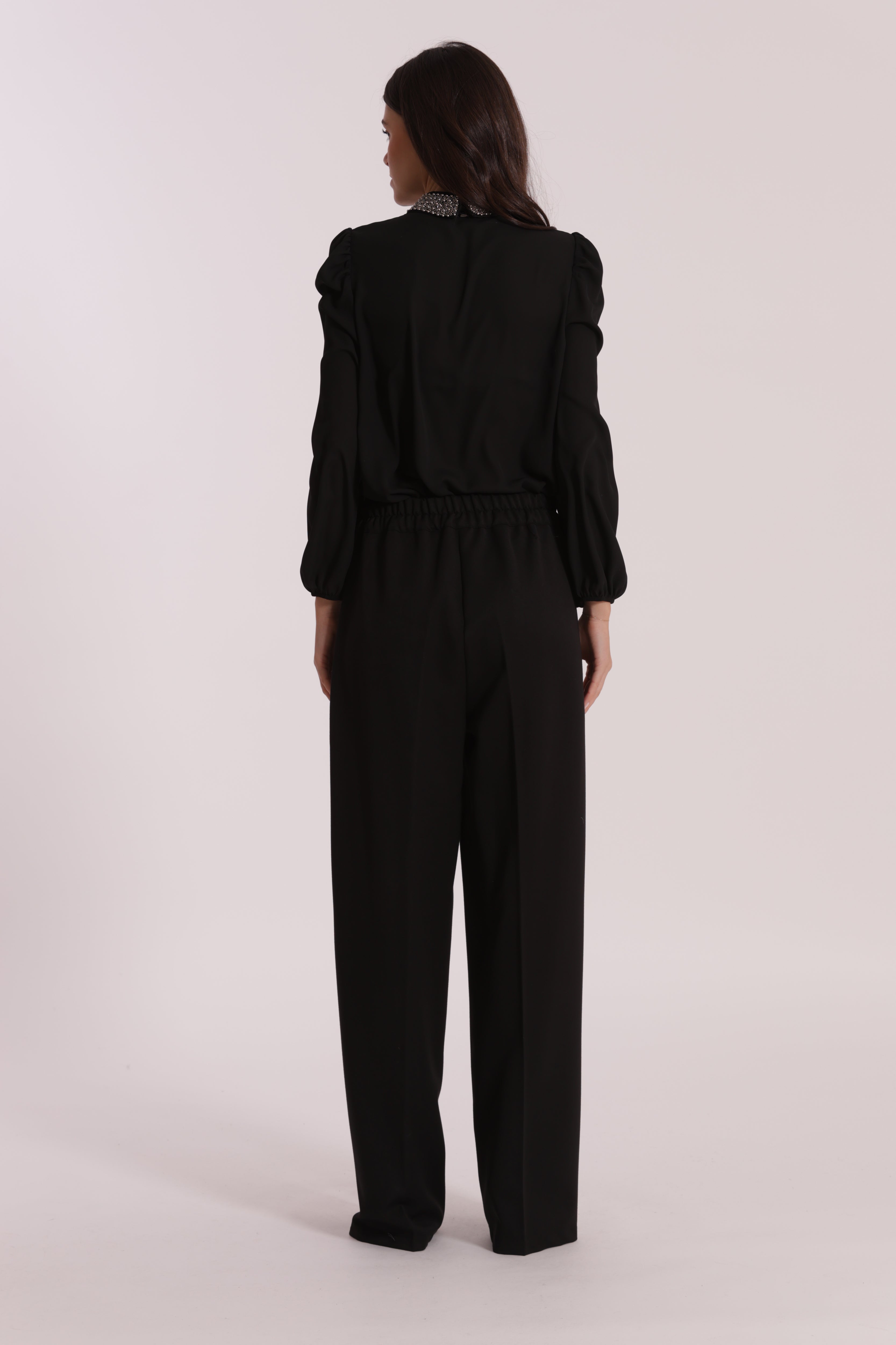 Mimi Mua Pantalone Palazzo Passamaneria Ricamata nero