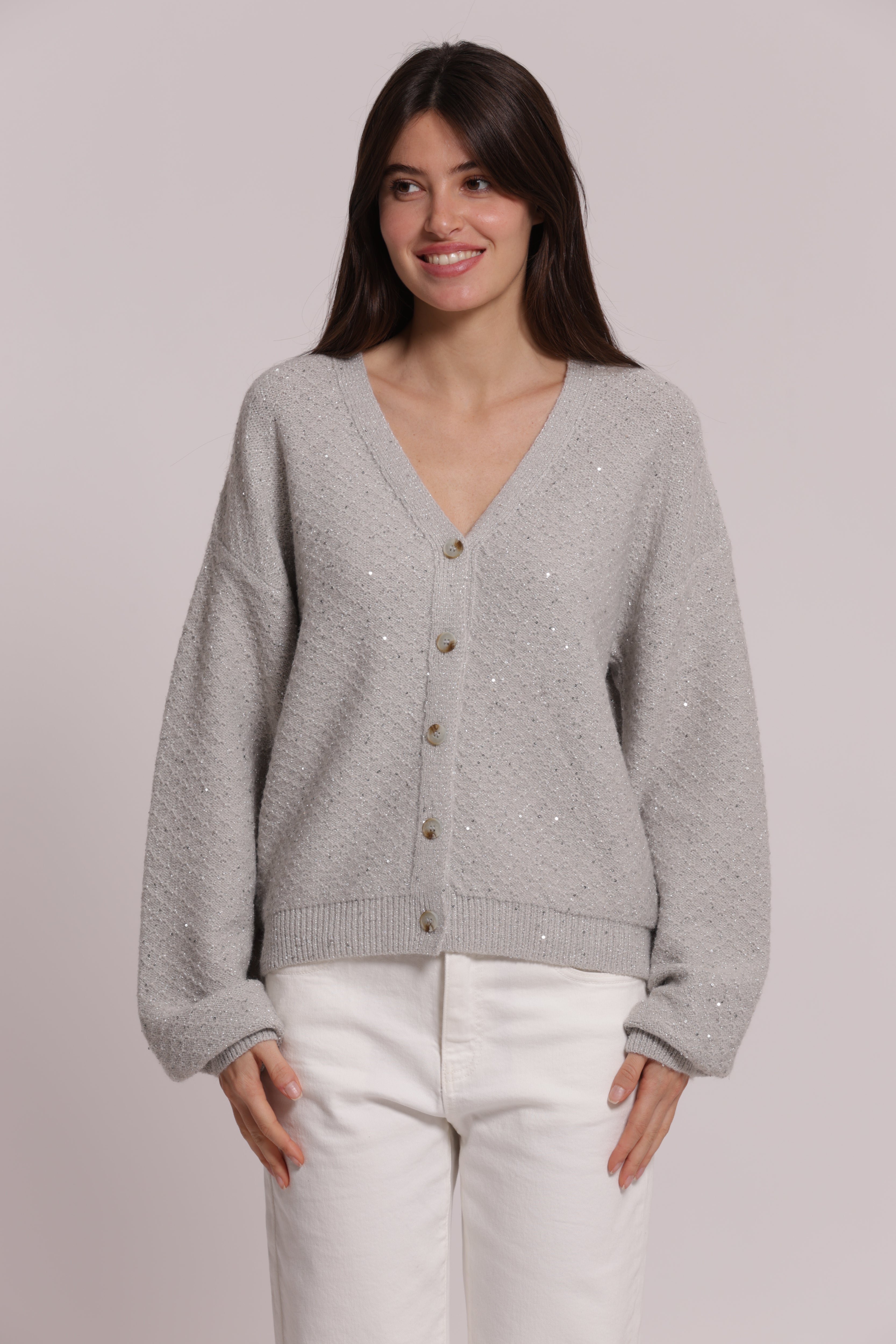 Mimi Mua Cardigan Maglia con Paillettes Nero