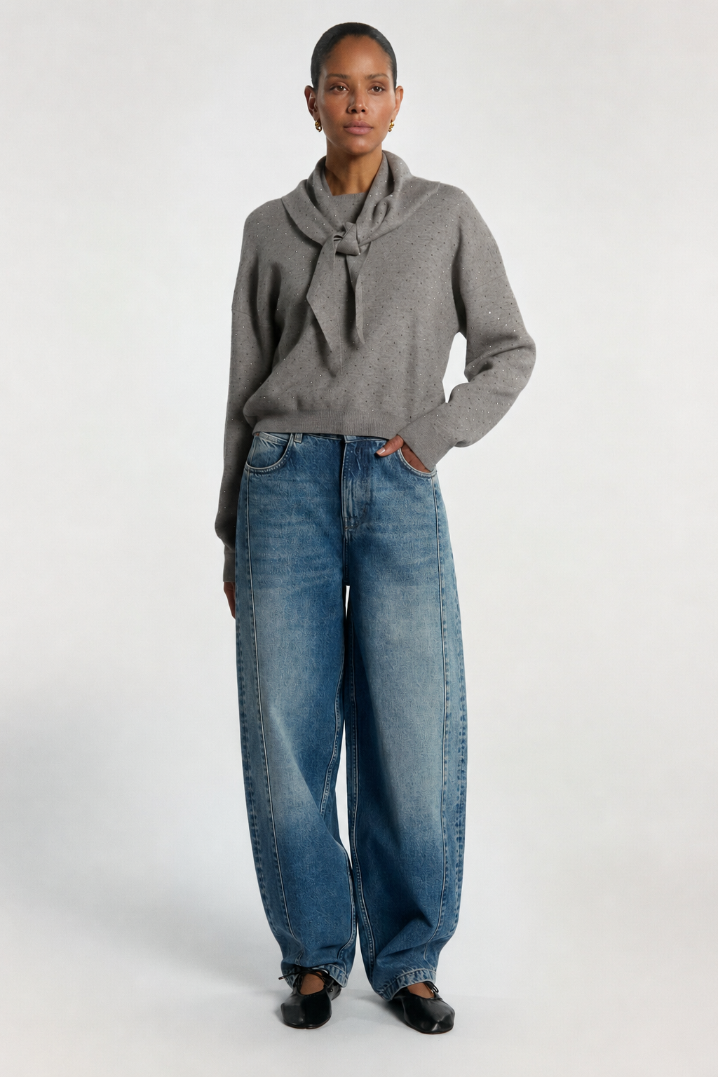 Aaiko Saren maglia grigio melange strass