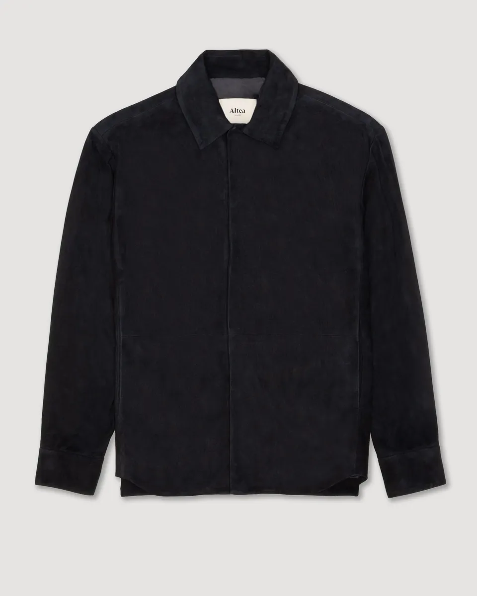 Altea Leon giacca camicia in suede blu navy foderata