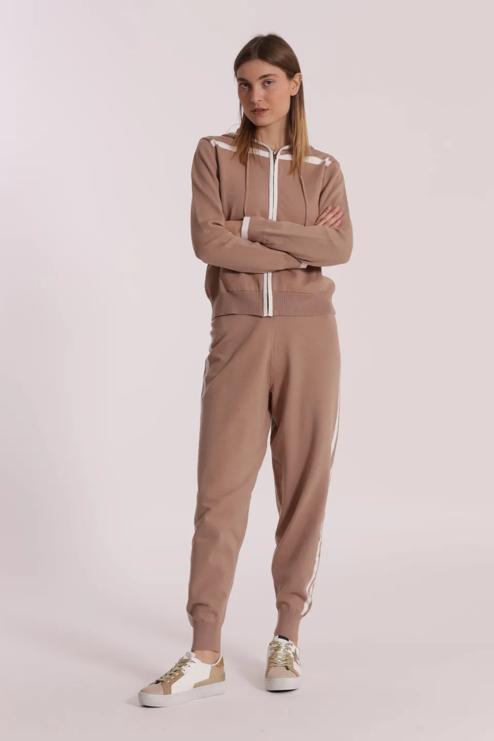 Mimi Mua Pantaloni Maglia Bicolor Grigio Blu Morbidi