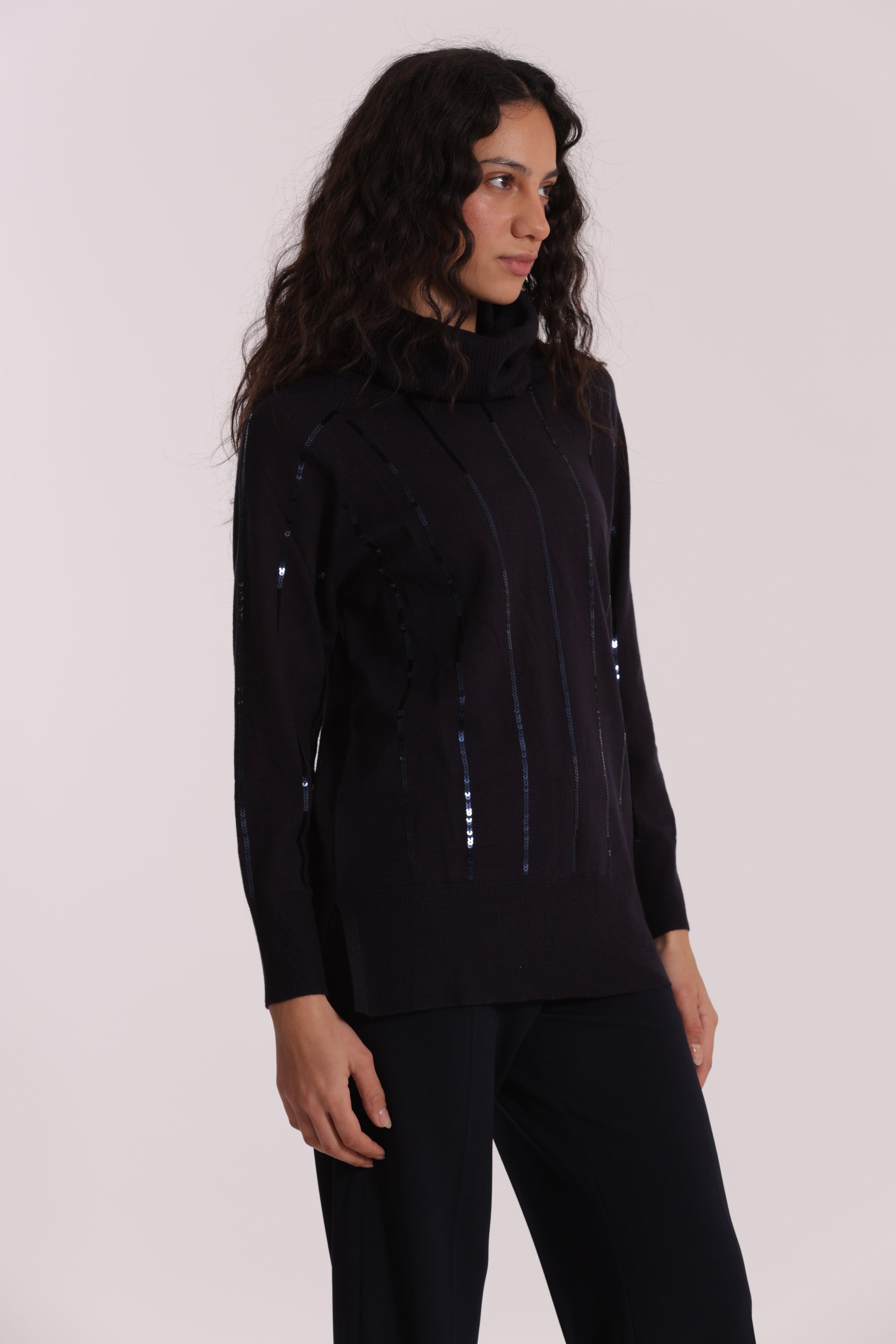 Mimi Mua Maglia Over Spacchi Laterali Paillettes Nera