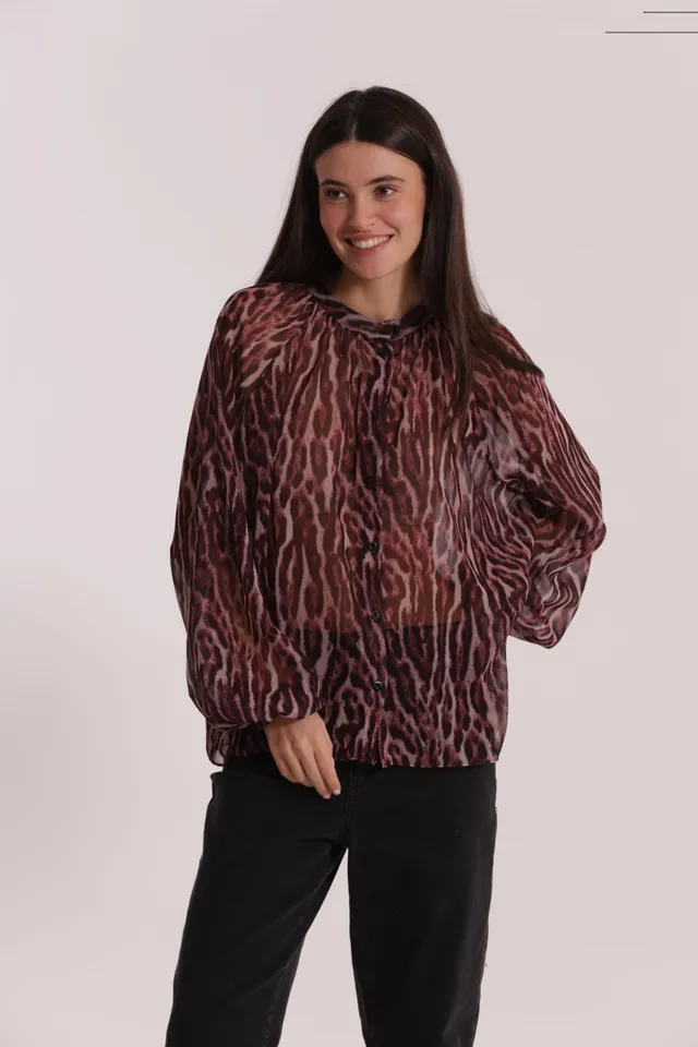 Mimi Mua Camicia Over Animalier Burgundy