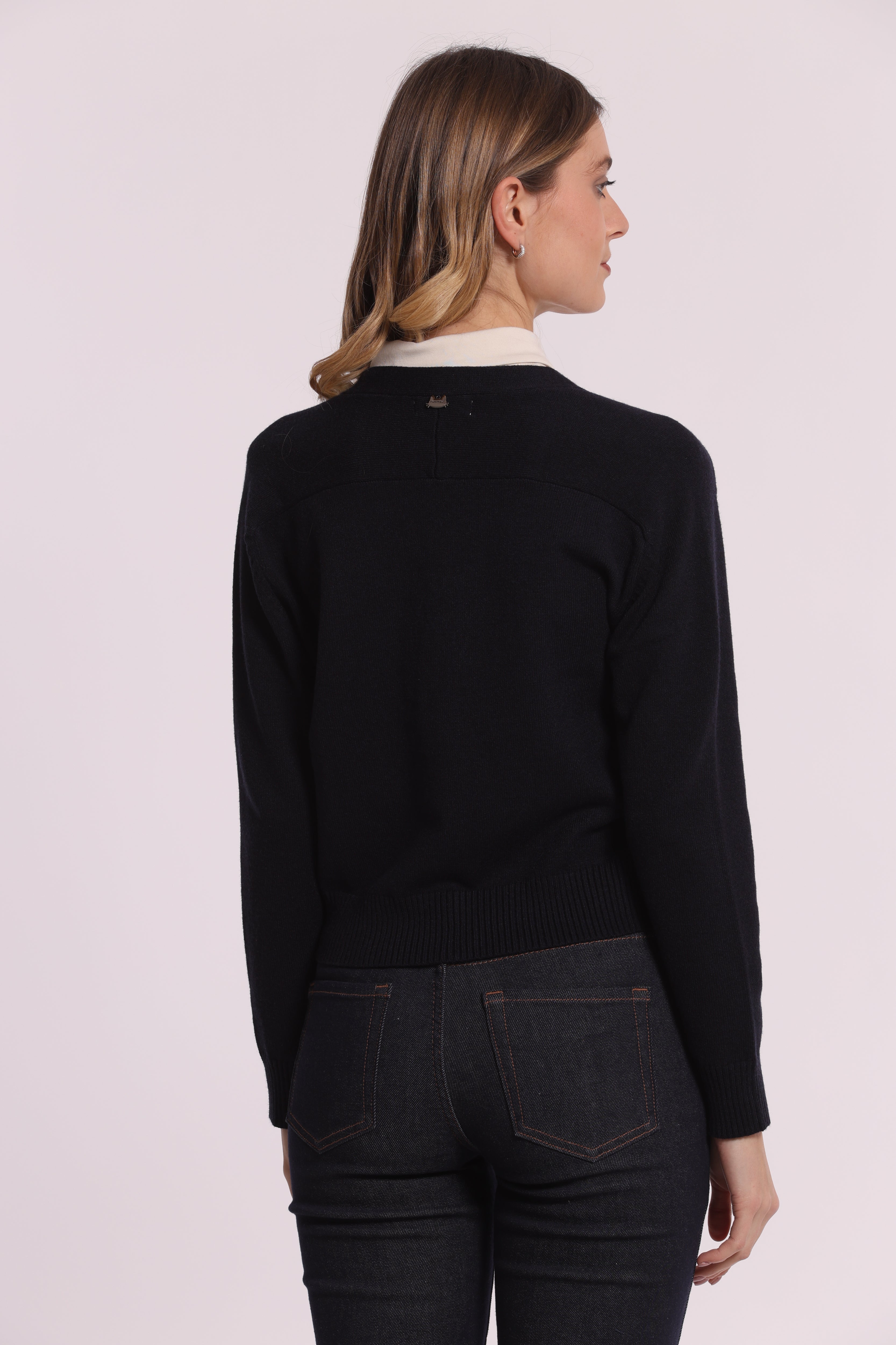Mimi Mua Cardigan con Tasche Nero Maglia