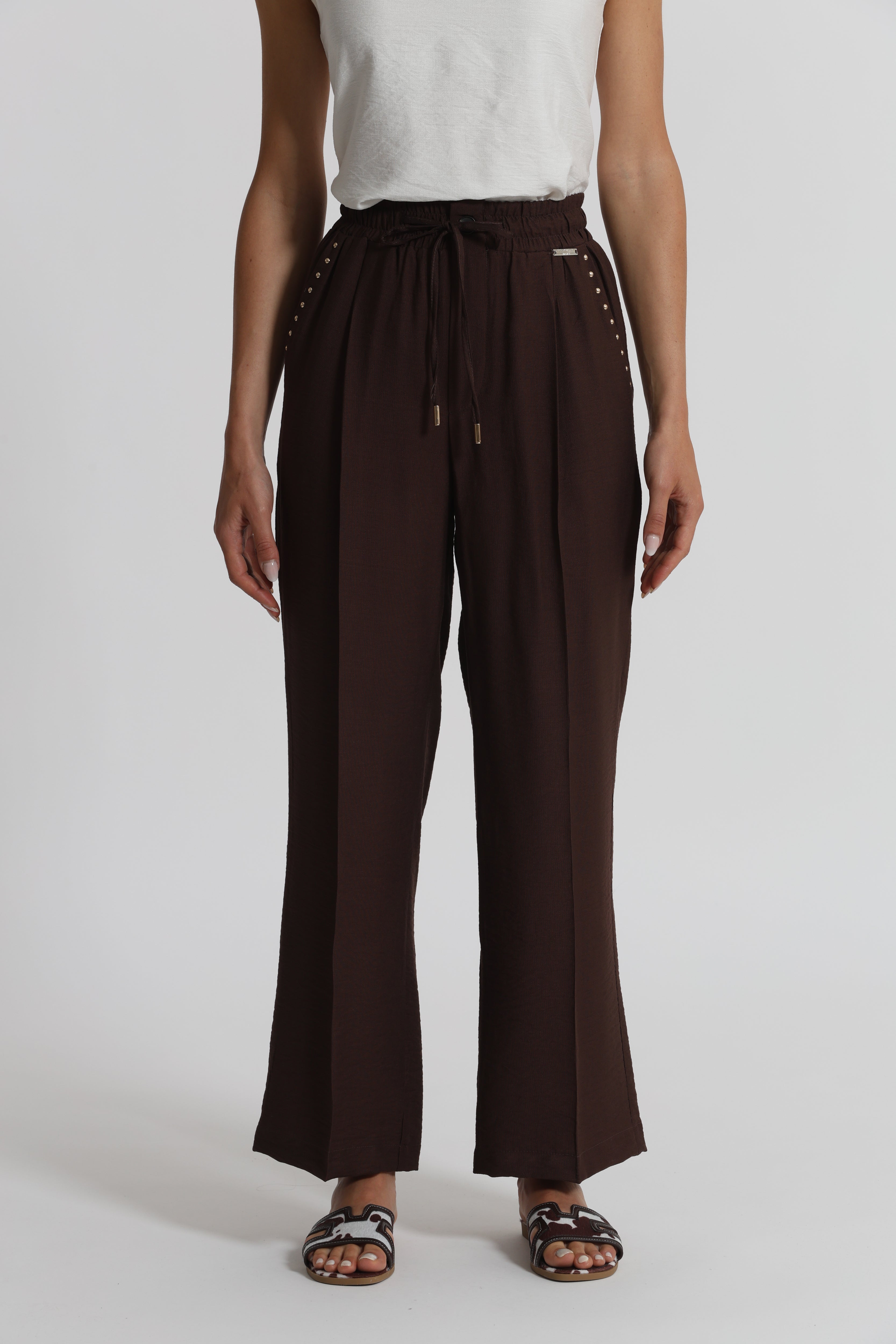 Mimi Mua pantalone con borchie bianco viscosa