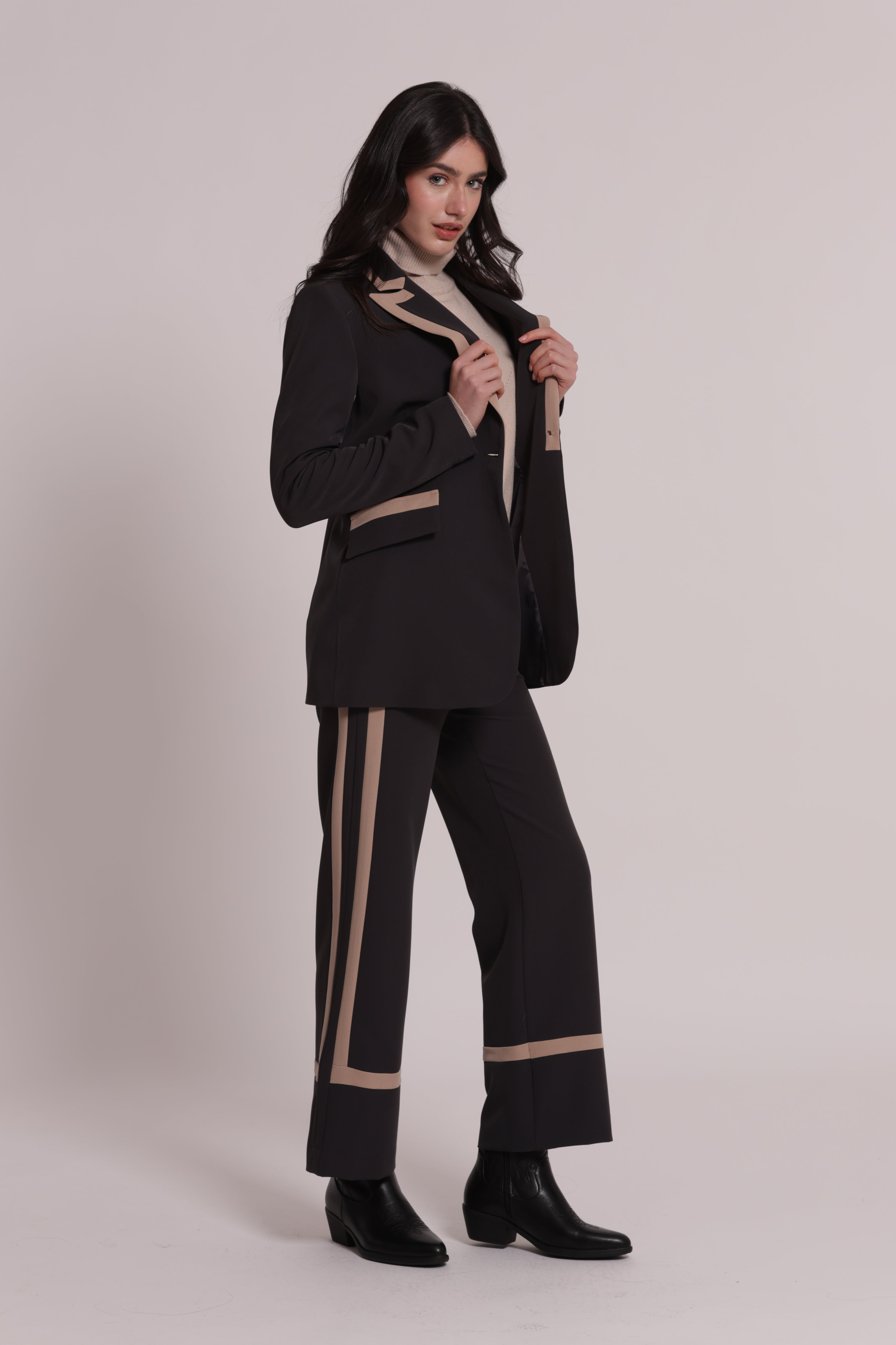 Mimi Mua Lunga Bicolor Tessuto Tecnico Giacca Nero/Beige
