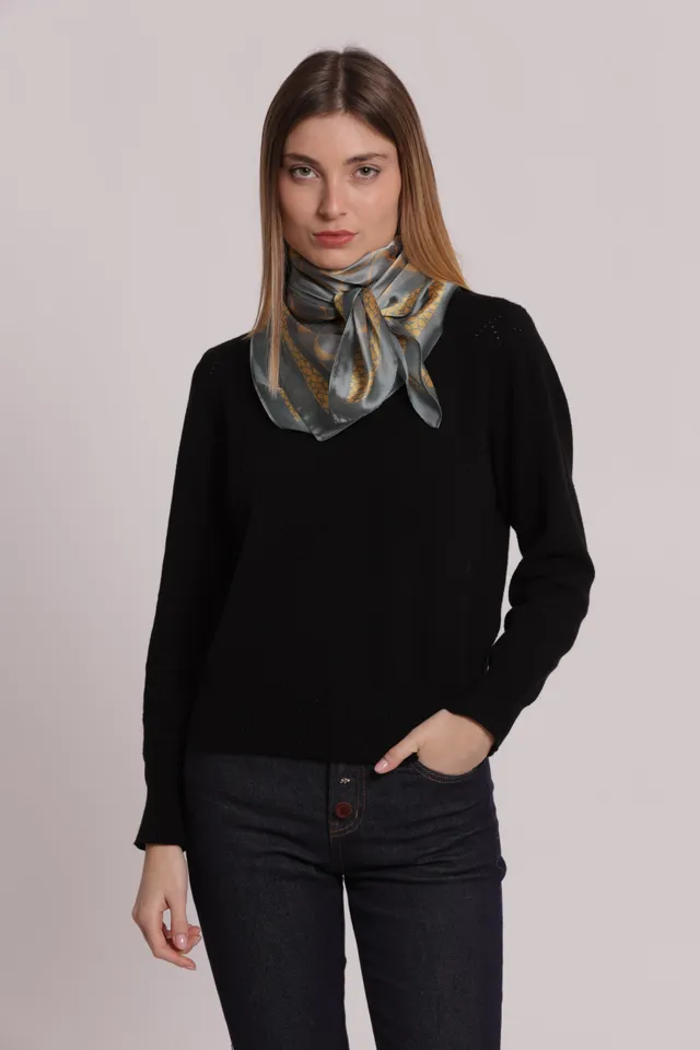 Mimi Mua Foulard Cerchietti 90x90 Verde Militare Satinato