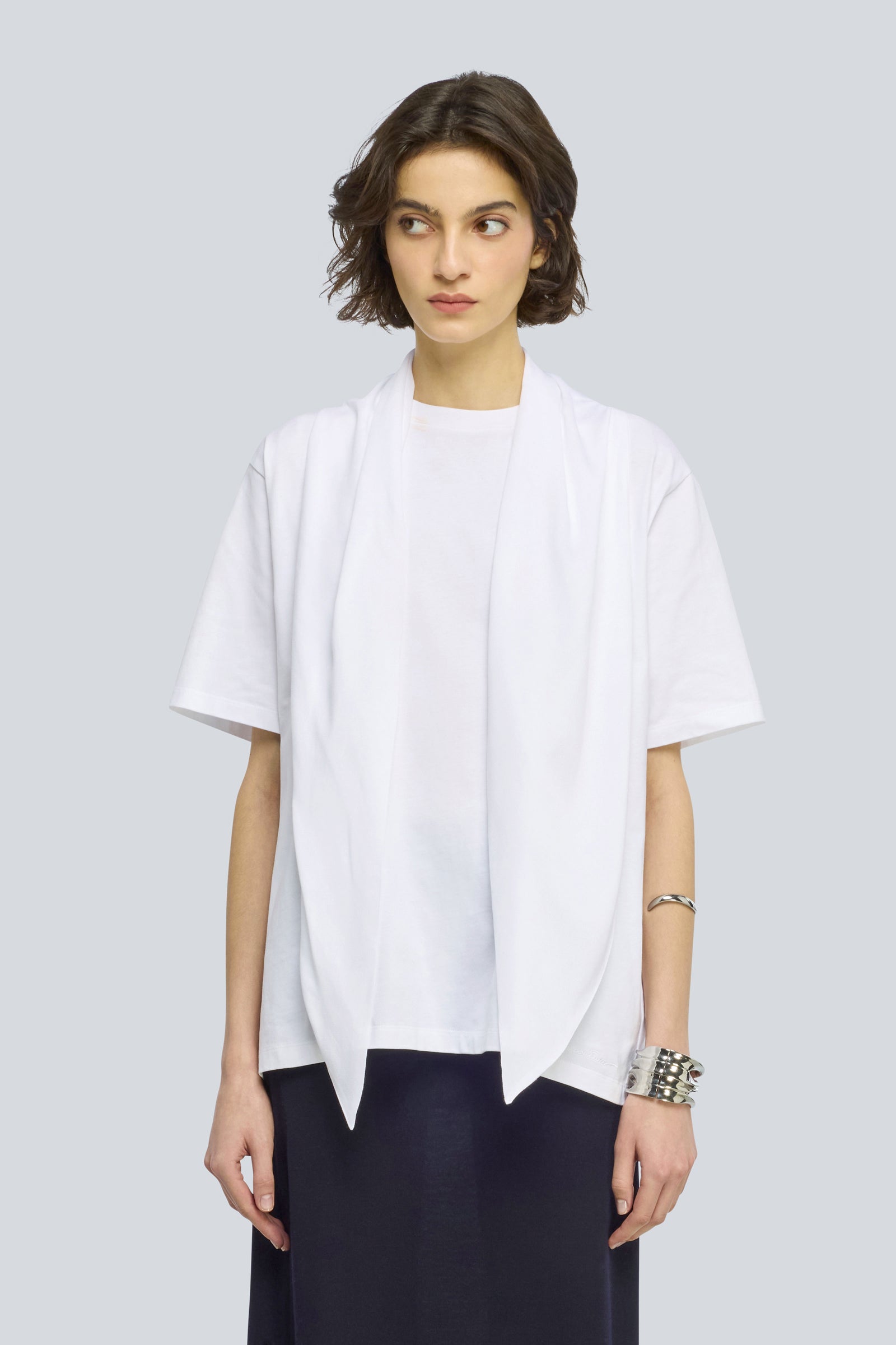 Semicouture Chonise t-shirt bianca cotone sciarpa