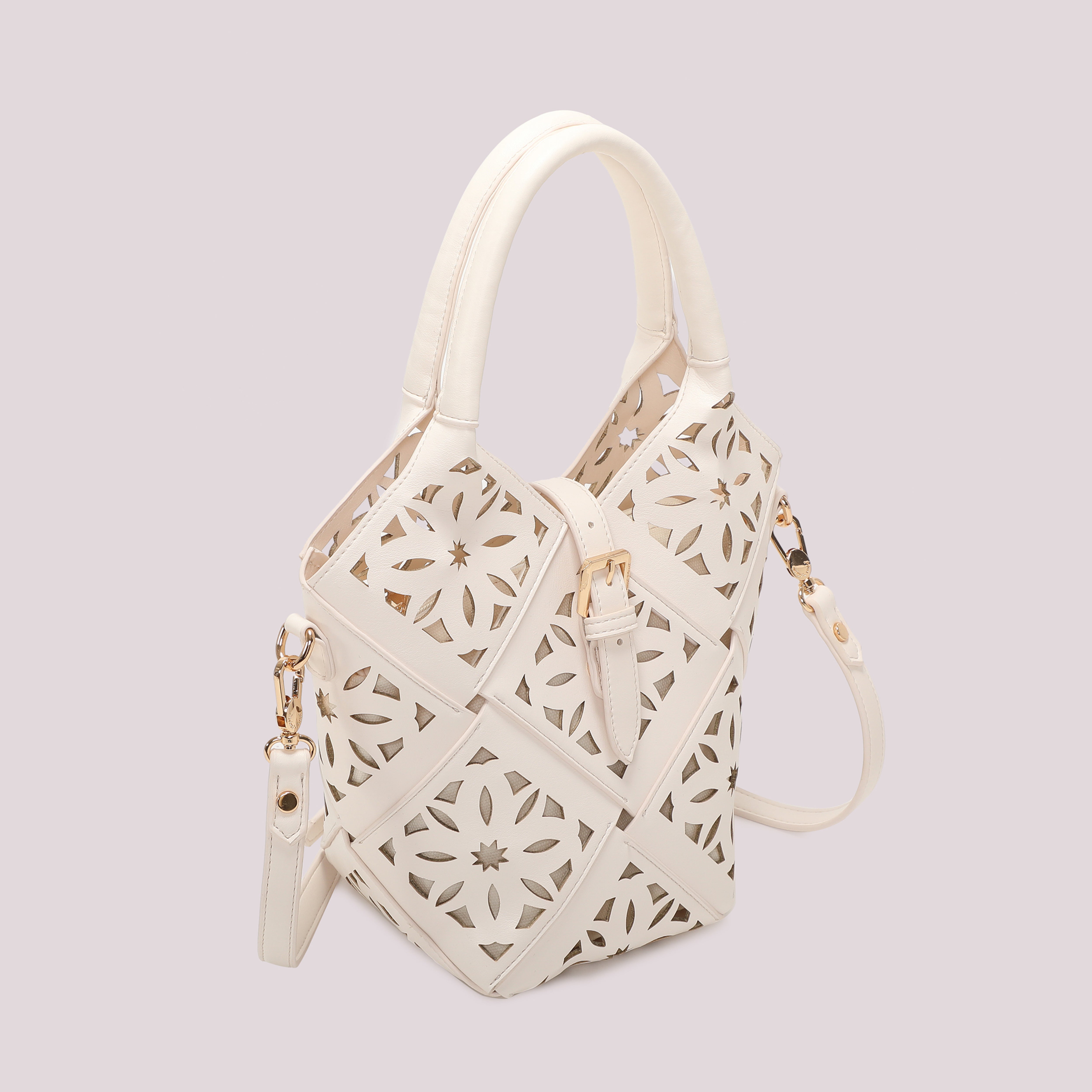 Mimi Mua Tracolla Motivo Traforato Borsa Bianca 26 cm