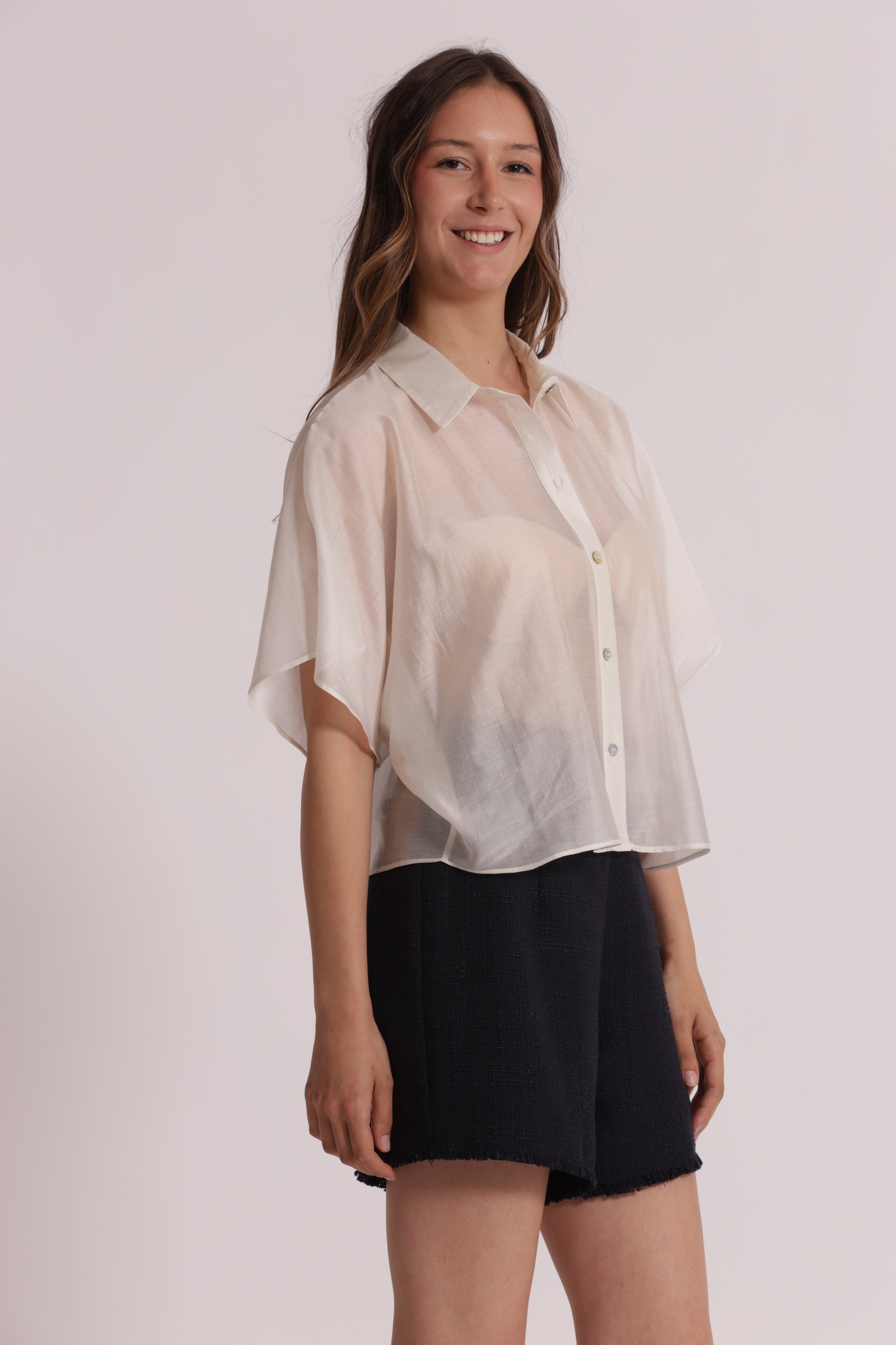 Mimi Mua Camicia Cropped Leggera Camicia Bianca Lyocell