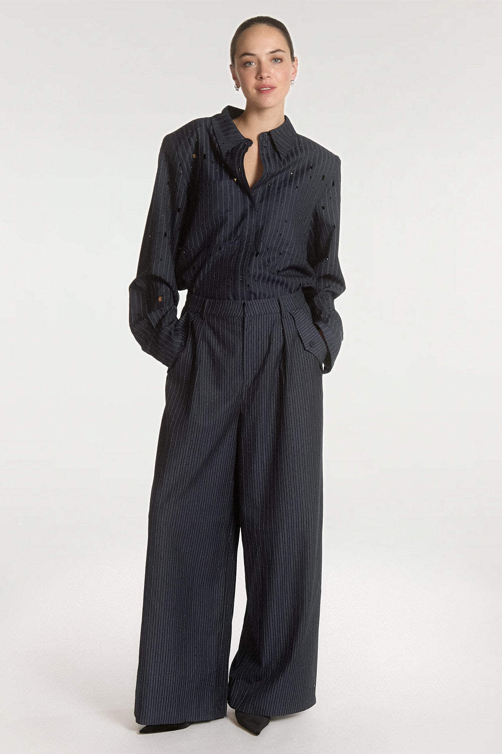 Aaiko Heida camicia righe blu notte glitter