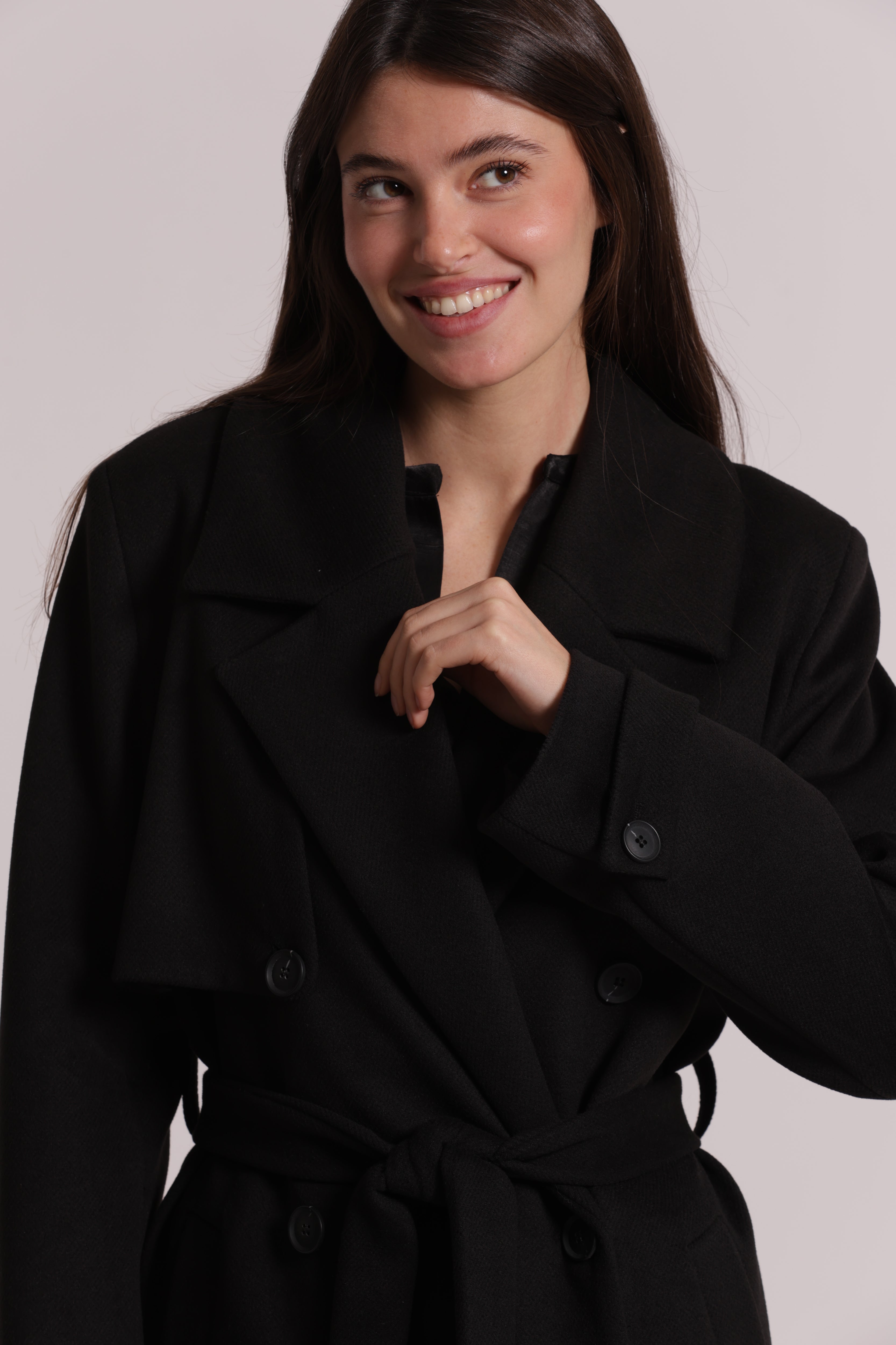 Mimi Mua Cappotto Lungo con Cintura Nero