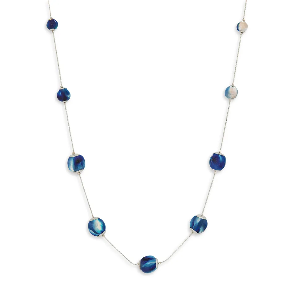 On Earth Blossom collana vetro e cotone 72 cm blu