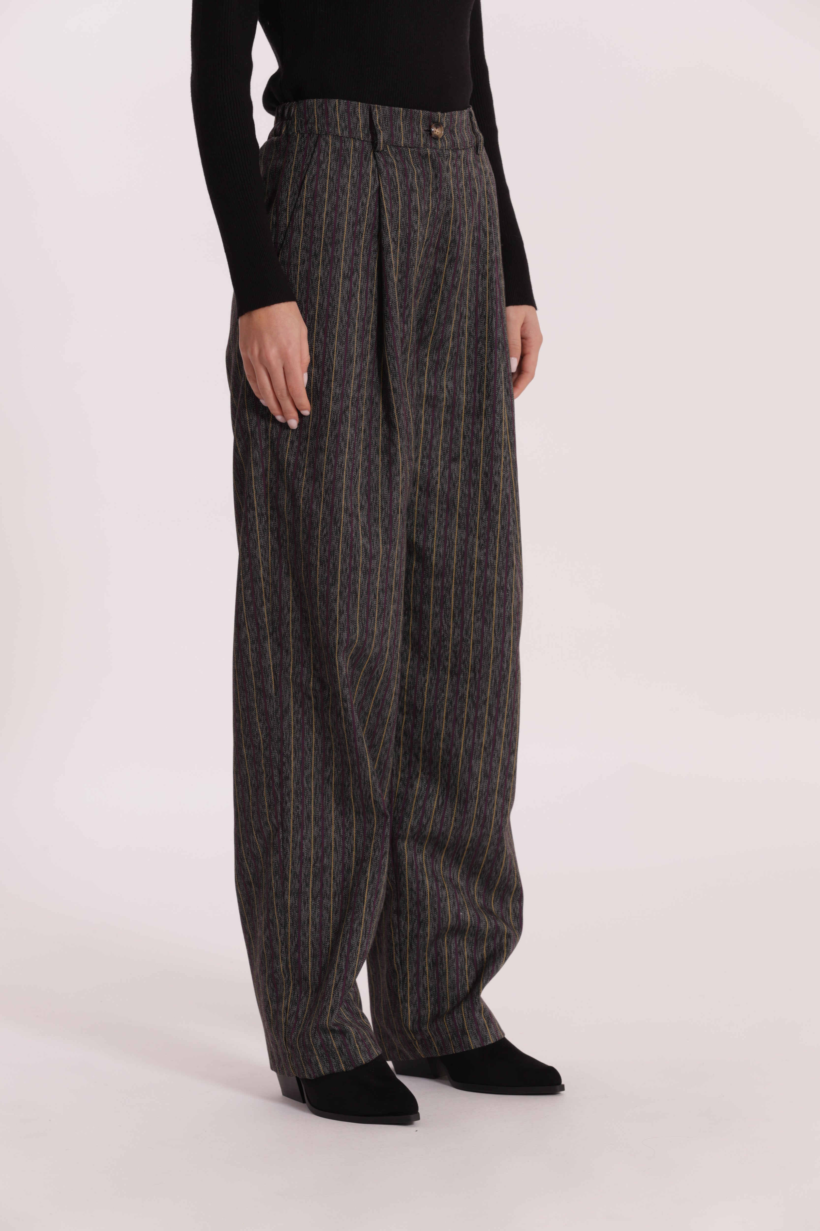 Mimi Mua pantalone palazzo gessato grigio effetto jeans