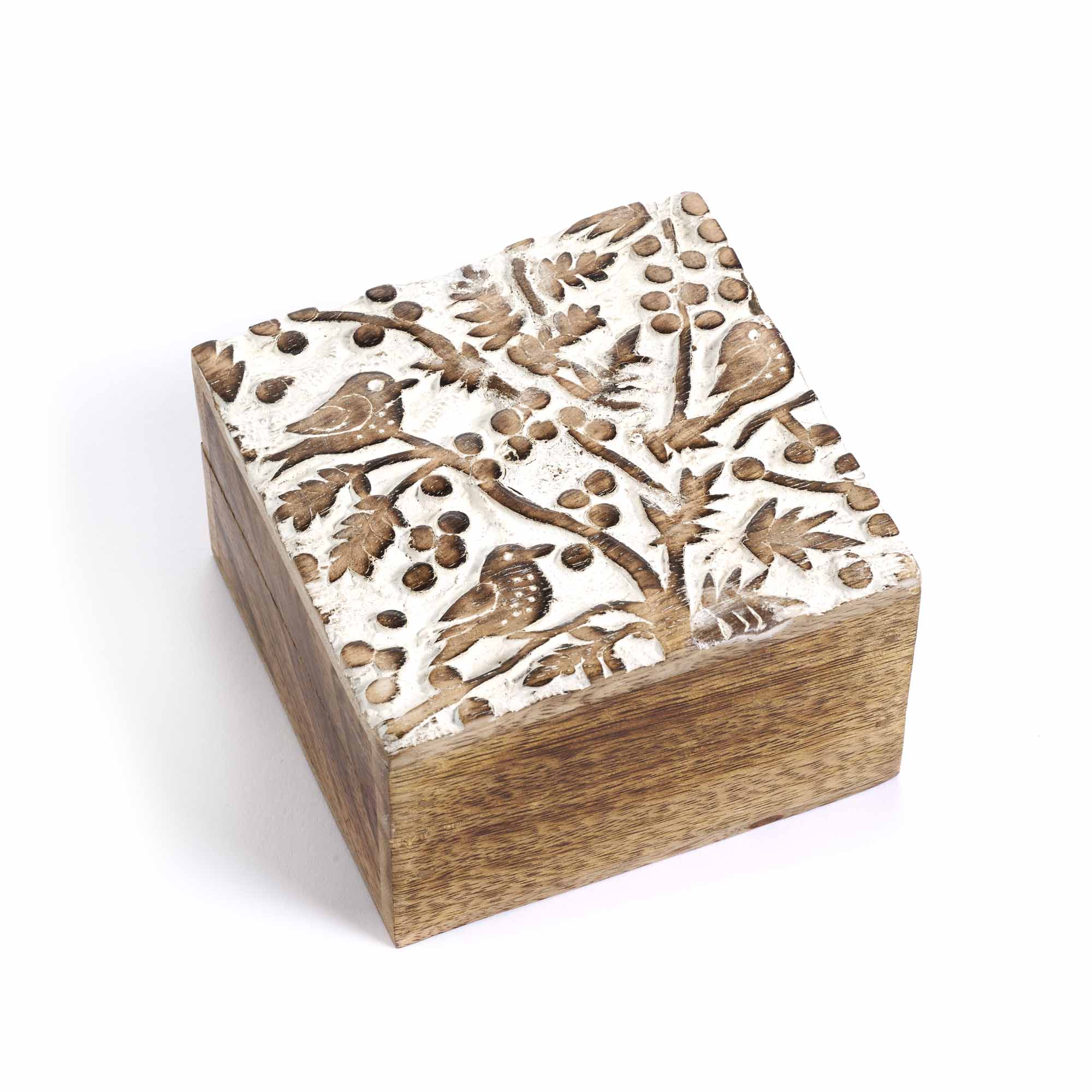 On Earth Fronde scatola legno bianco 10x10 cm