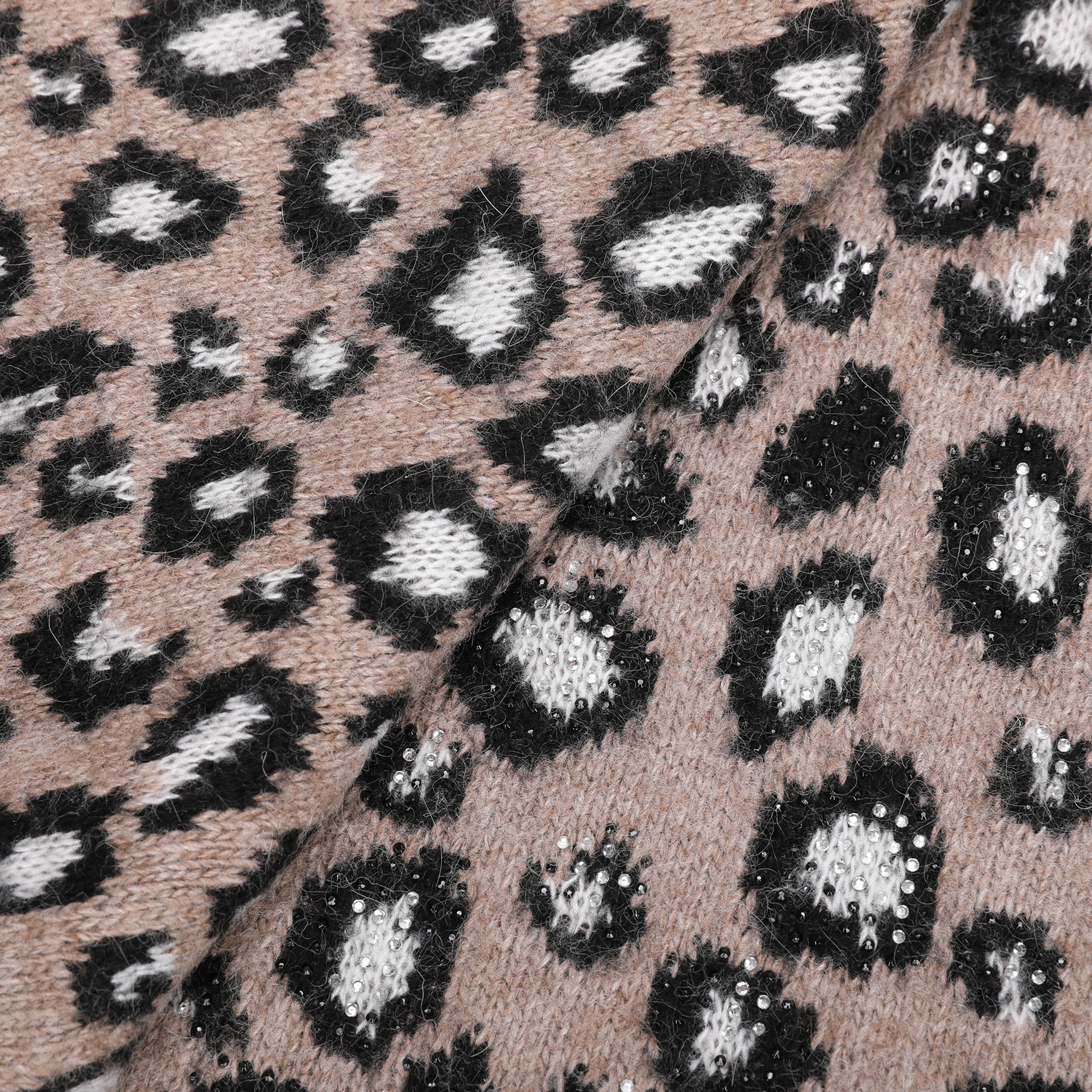 Mimi Mua Sciarpa Leopardata Strass Nero