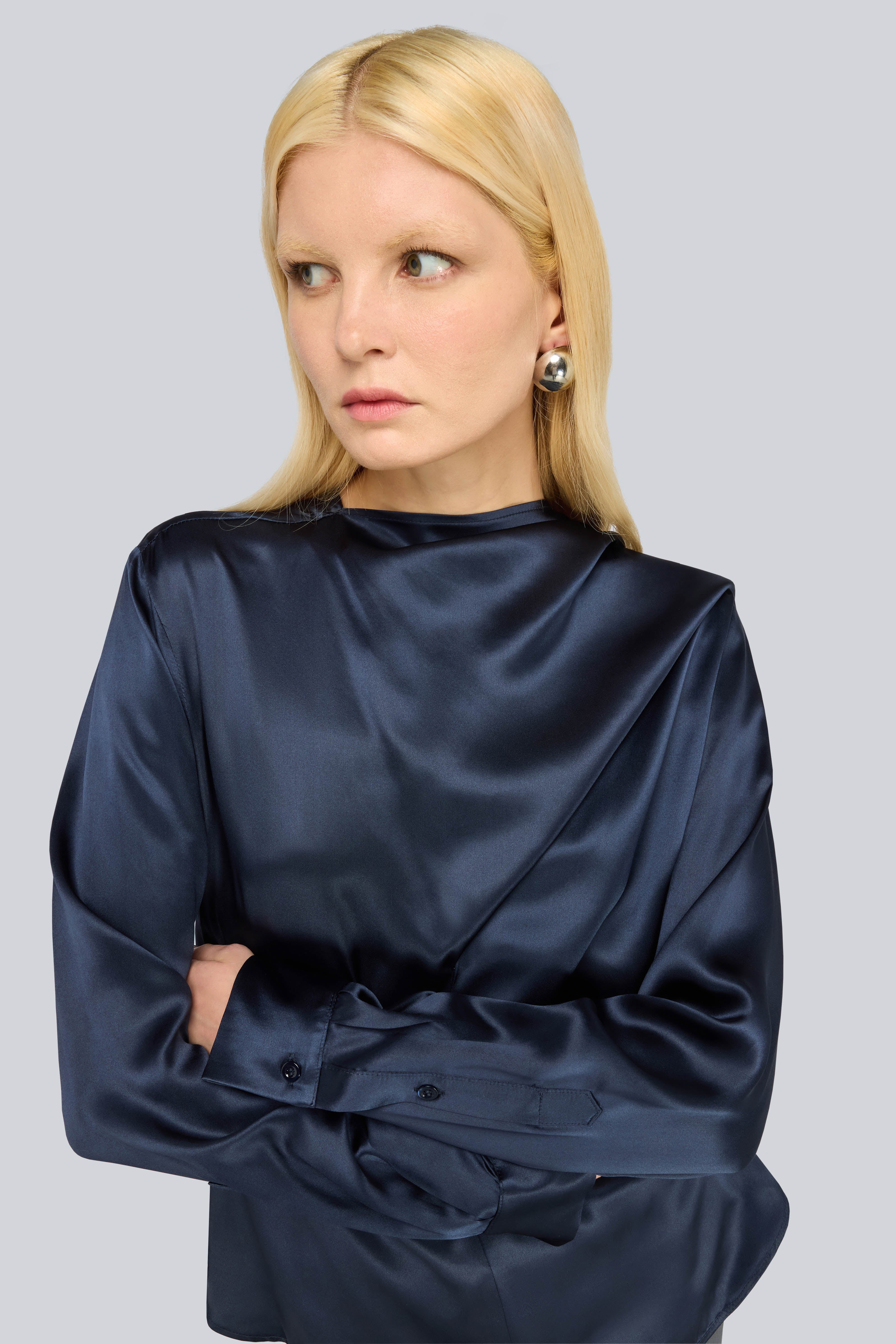 Semicouture Rexanne blusa raso seta blu notte