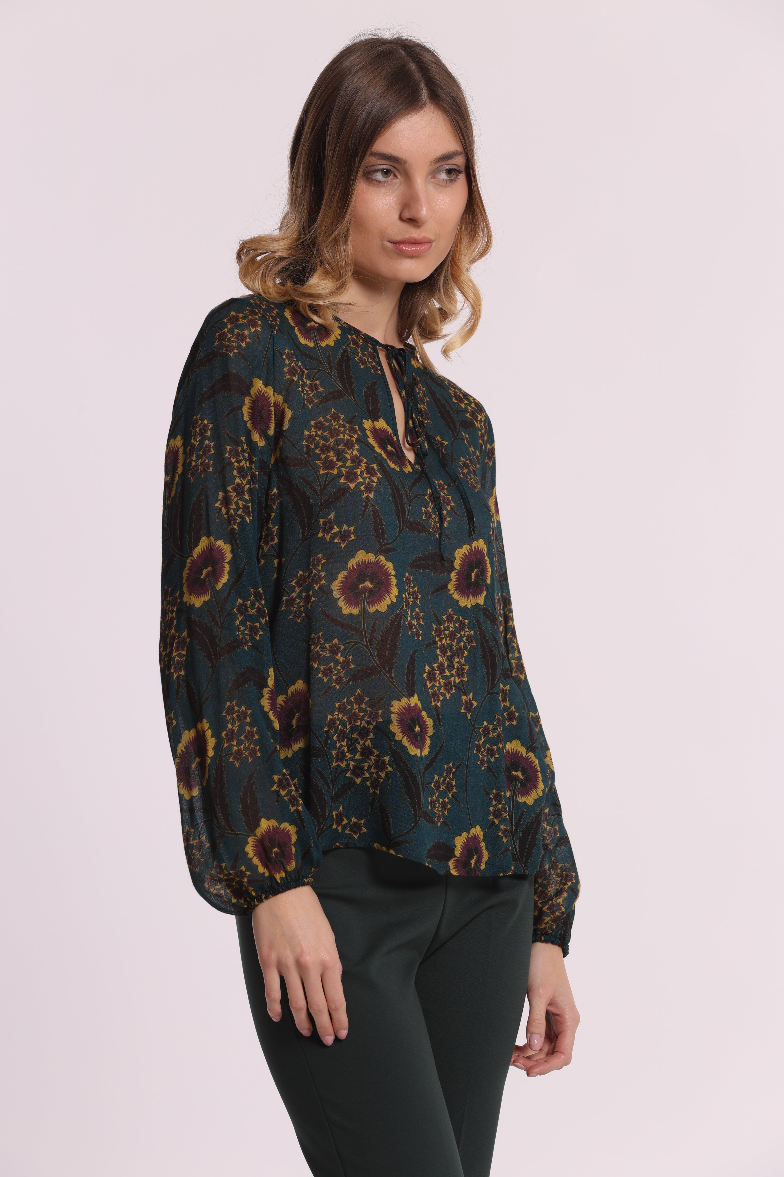 Mimi Mua blusa fiocco floreale vintage verde viscosa