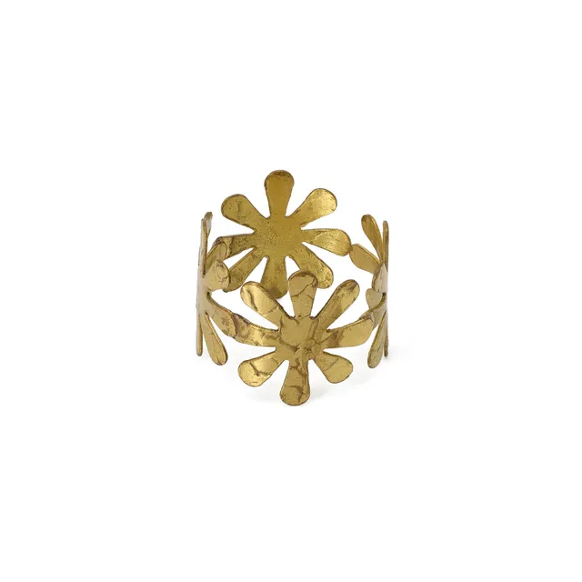 On Earth Cooperative Collection Margherite anello ottone dorato regolabile