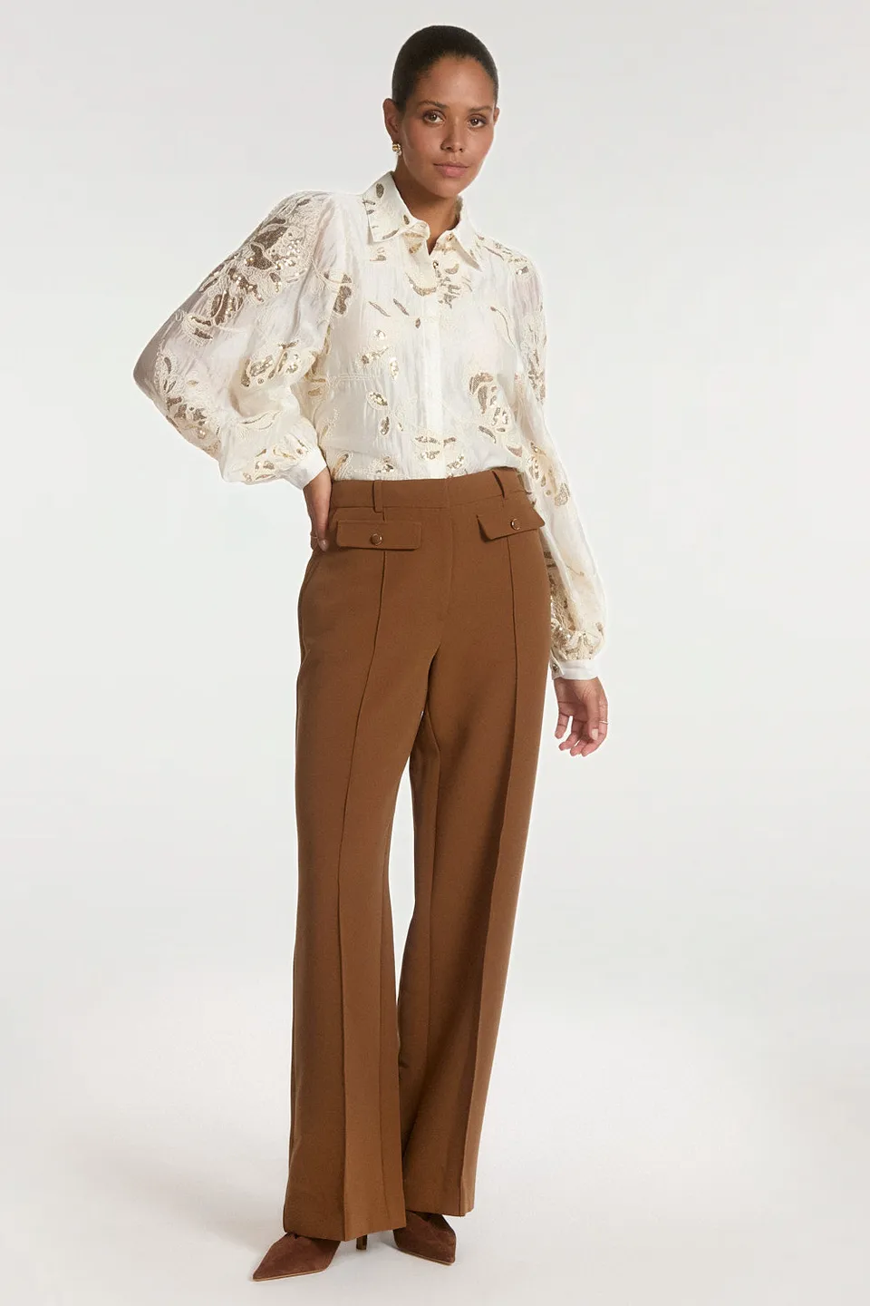 Aaiko Lumiere pantaloni marroni brown sugar palazzo