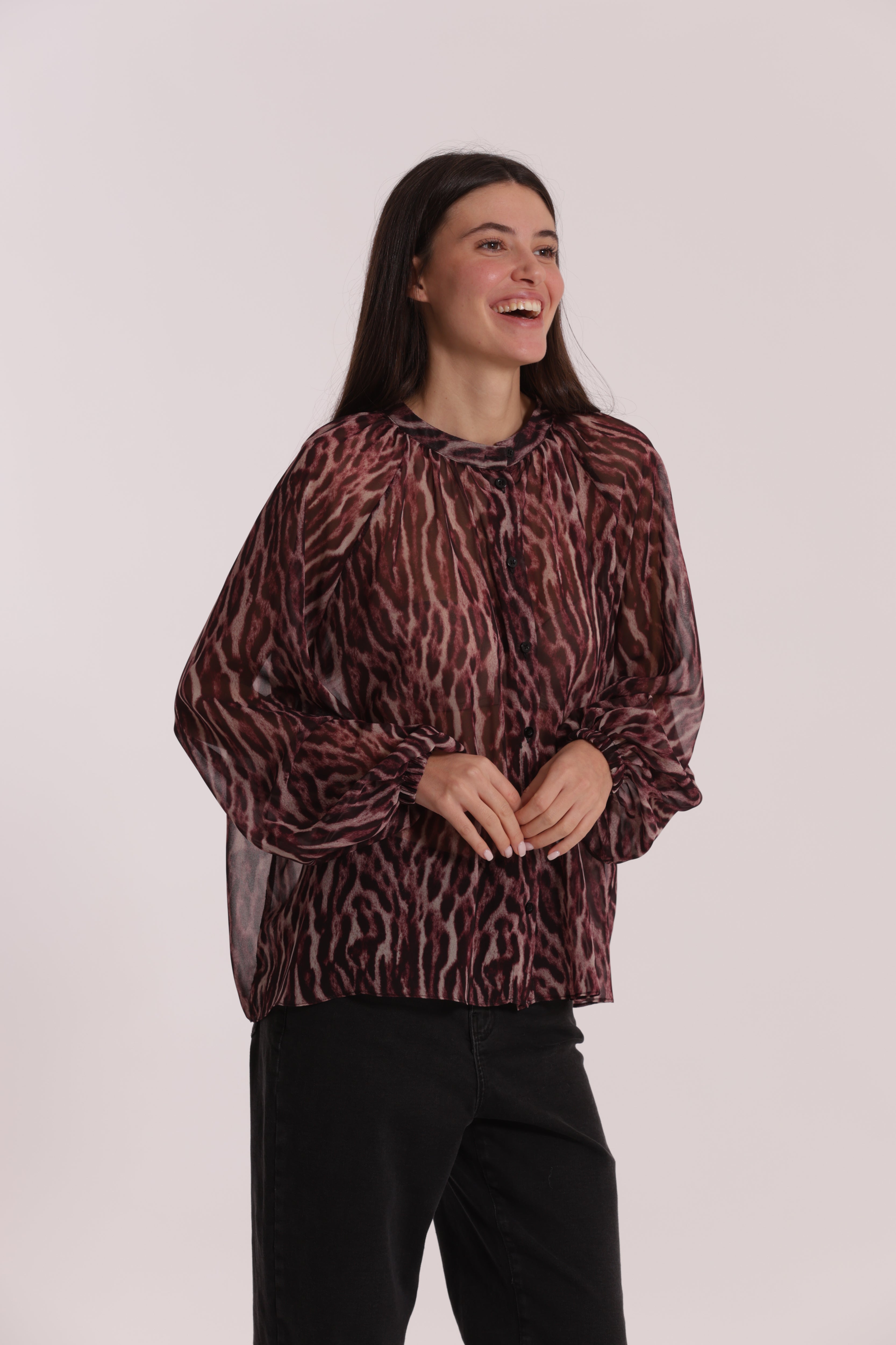 Mimi Mua Camicia Over Animalier Burgundy