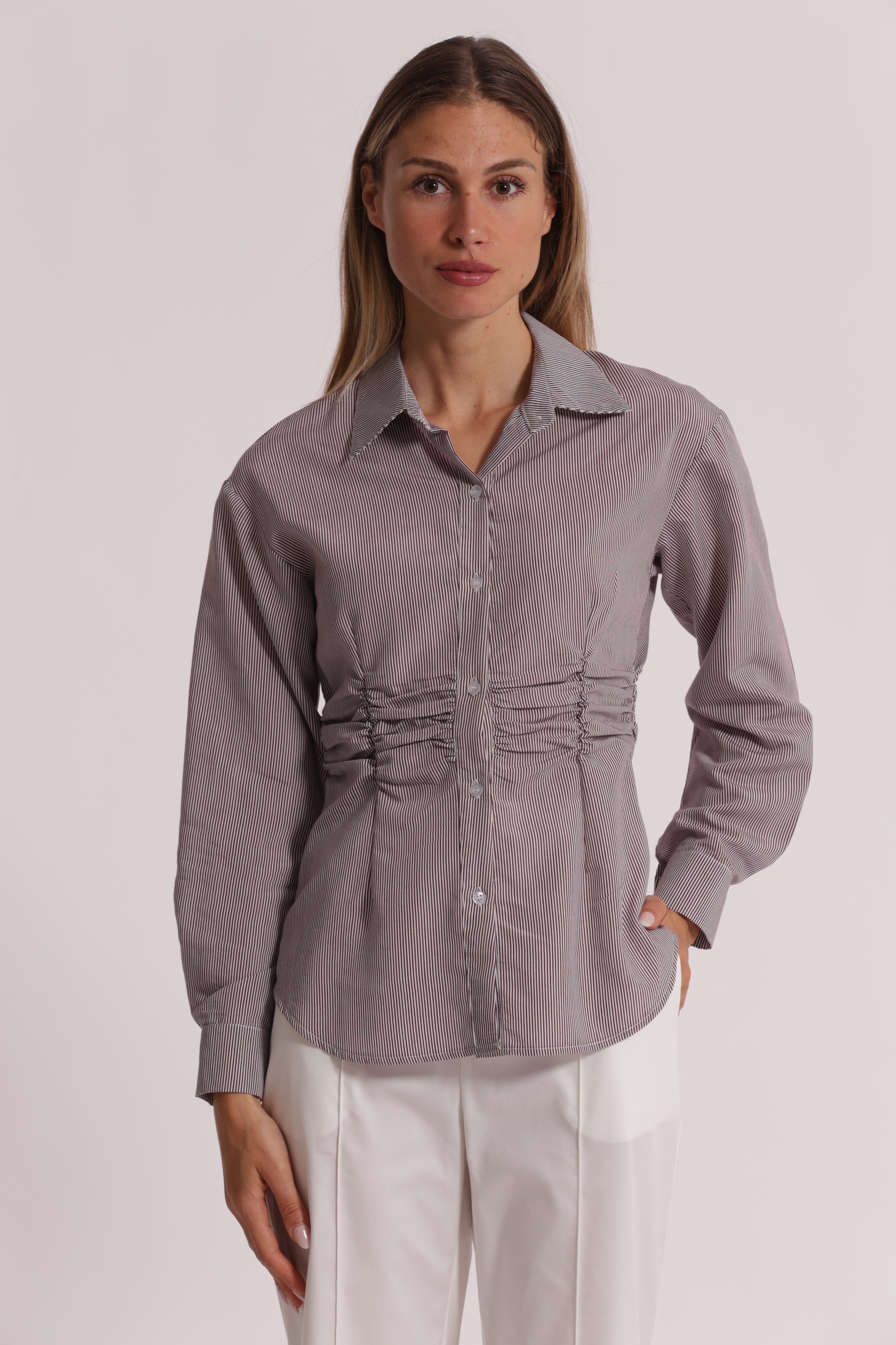 Mimi Mua Camicia Drappeggio Vita Bordeaux in Viscosa
