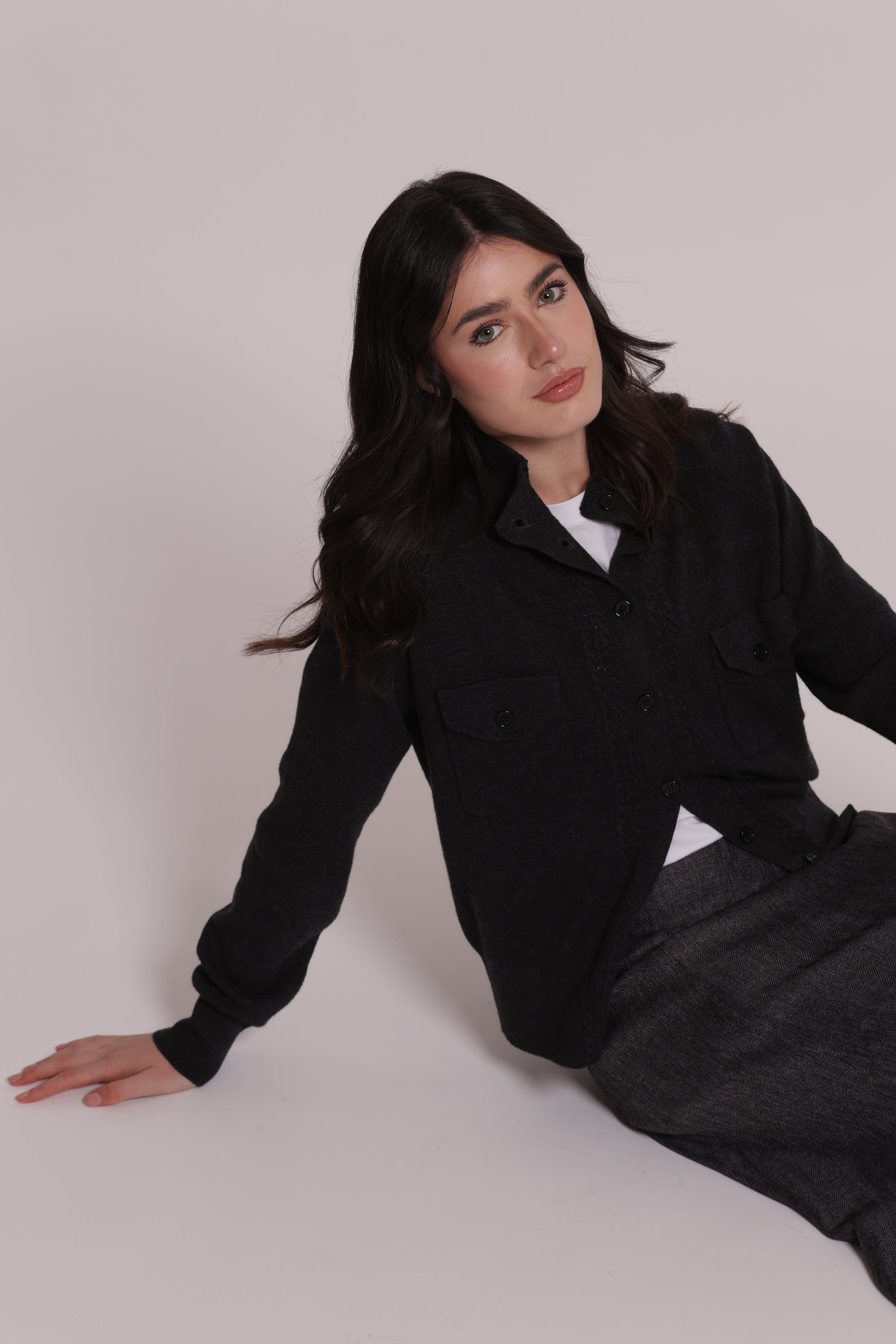 Mimi Mua Cardigan Lupetto con Tasche Maglia Nera