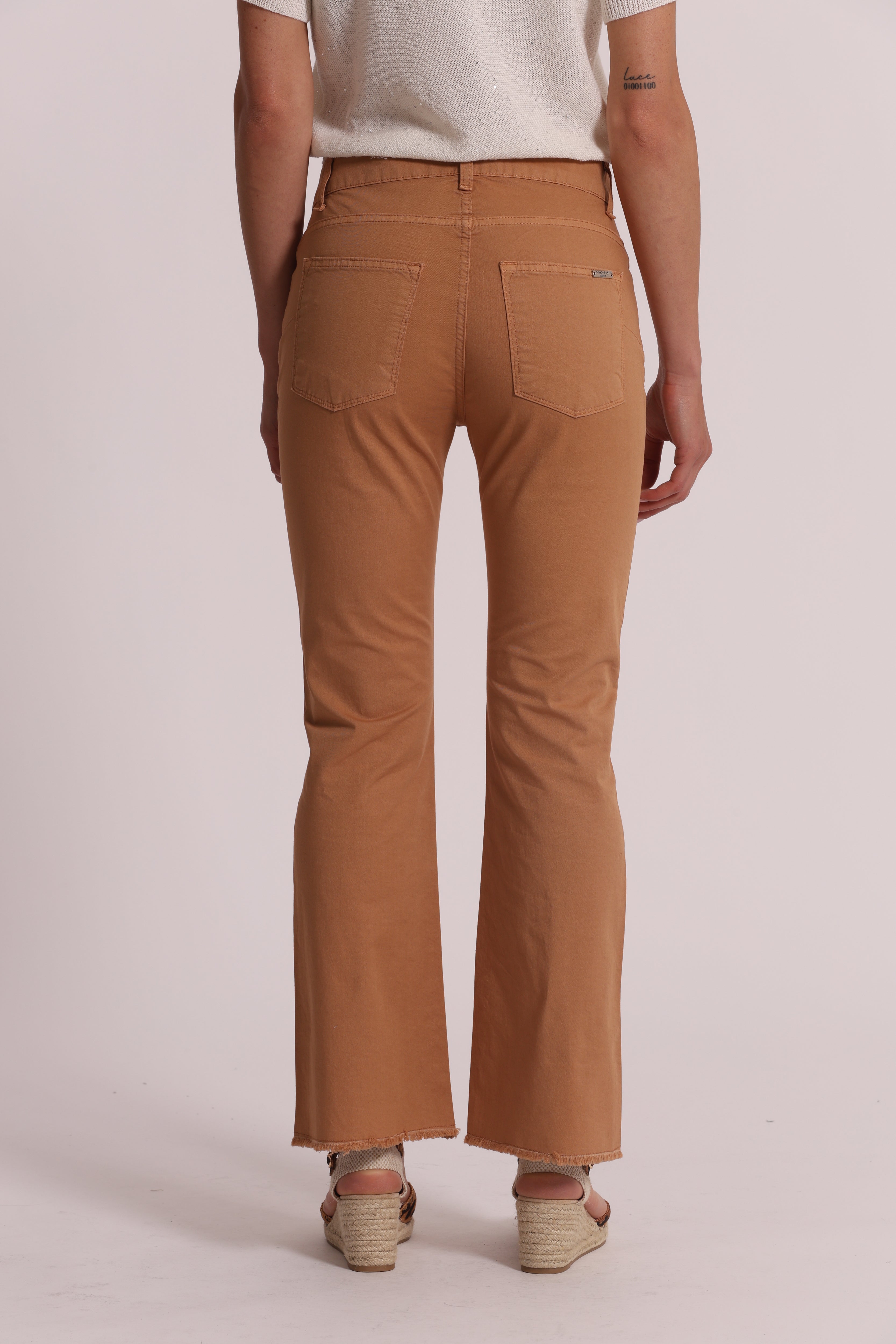 Mimi Mua Pantalone Cropped Flare Bengalina Burro elasticizzato