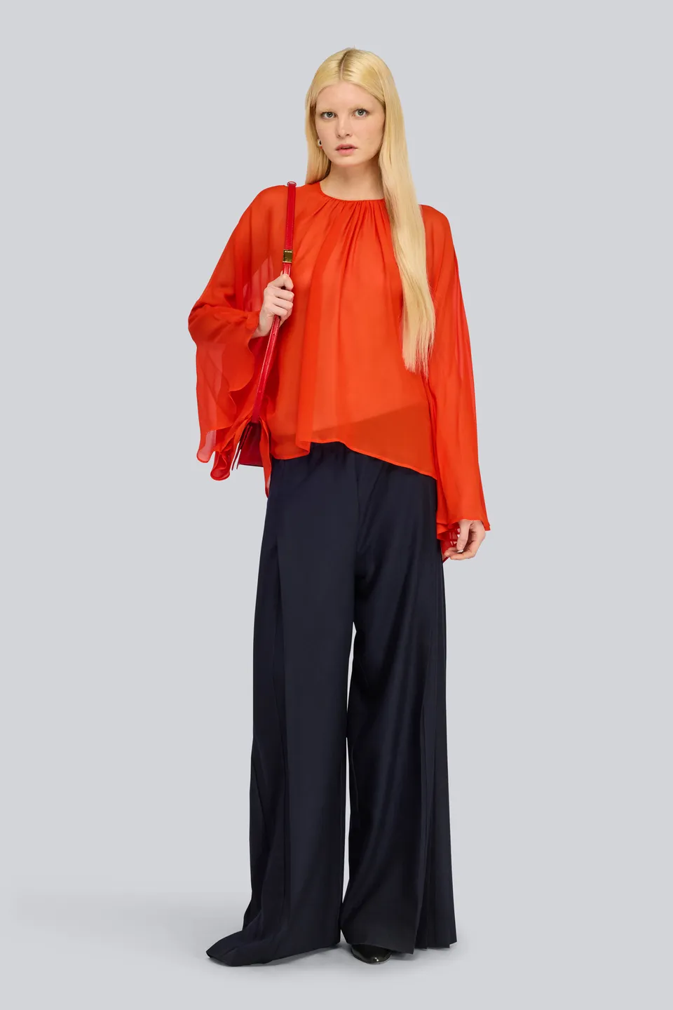 Semicouture Ceara S6WI29 pantalone blu notte flanella gamba ampia