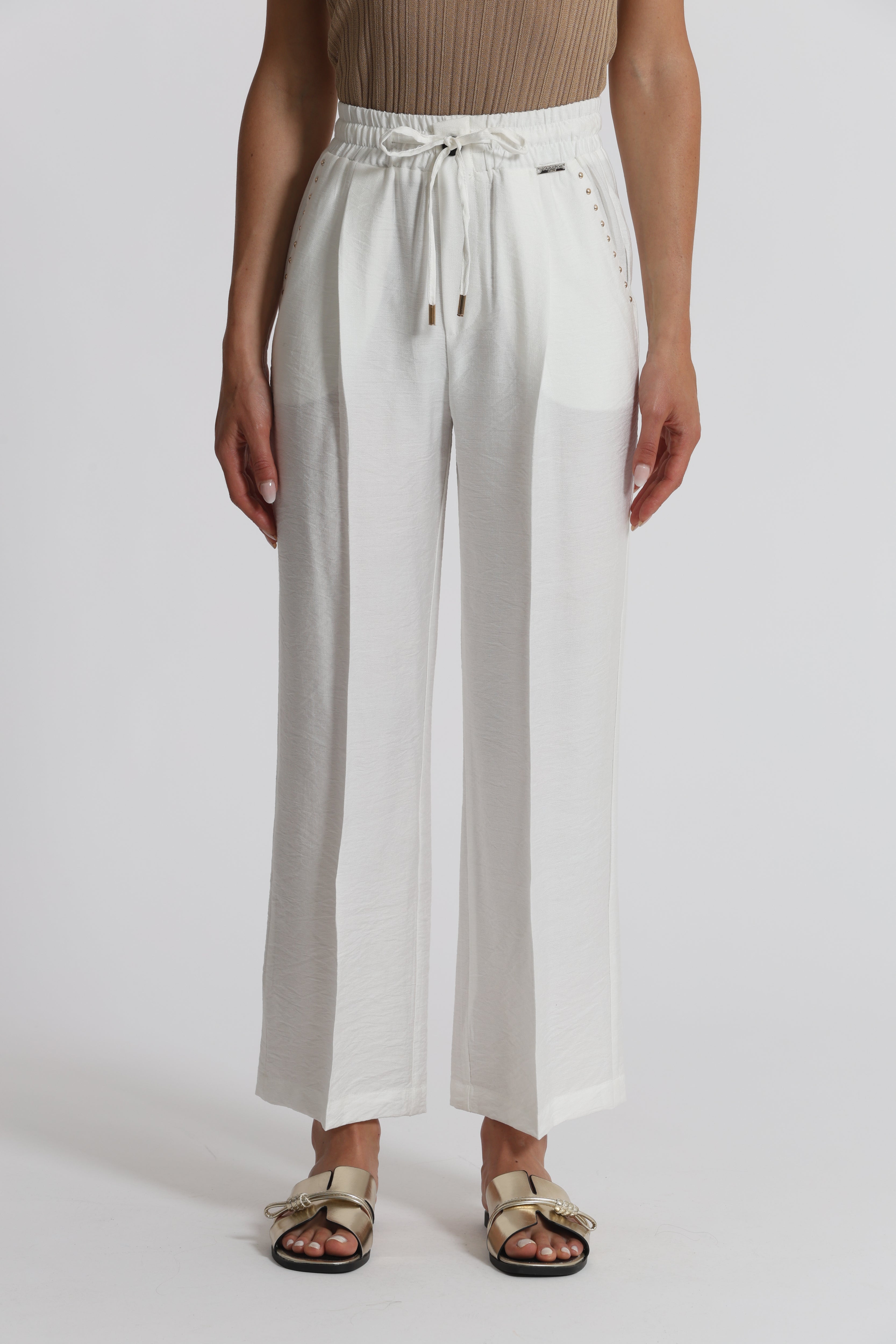 Mimi Mua pantalone con borchie bianco viscosa