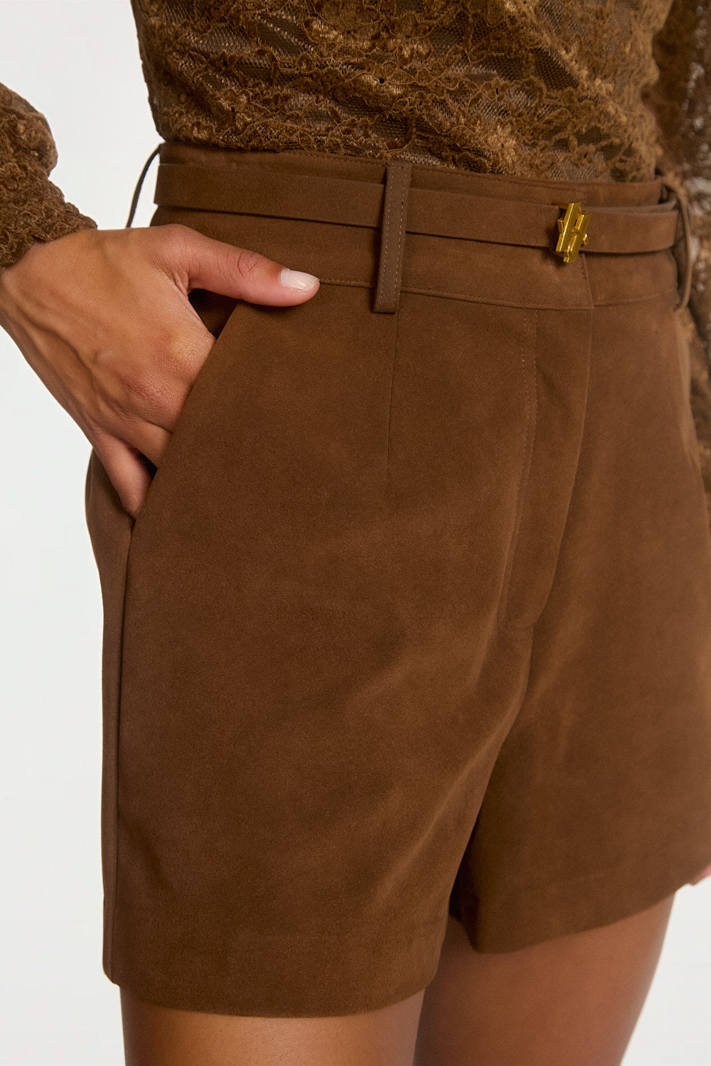Aaiko Lisa shorts marrone Brown Sugar scamosciati