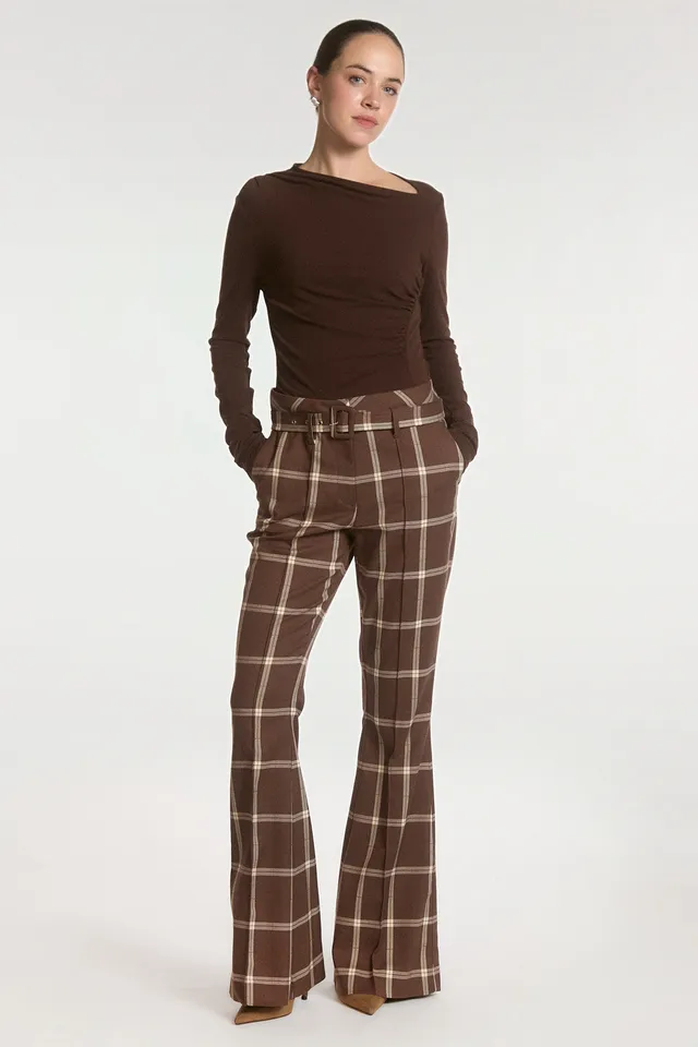 Aaiko Glenn pantaloni quadri marrone mocha