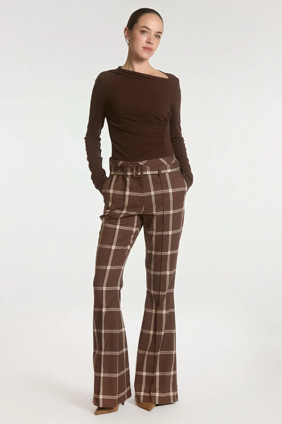 Aaiko Glenn pantaloni quadri marrone mocha