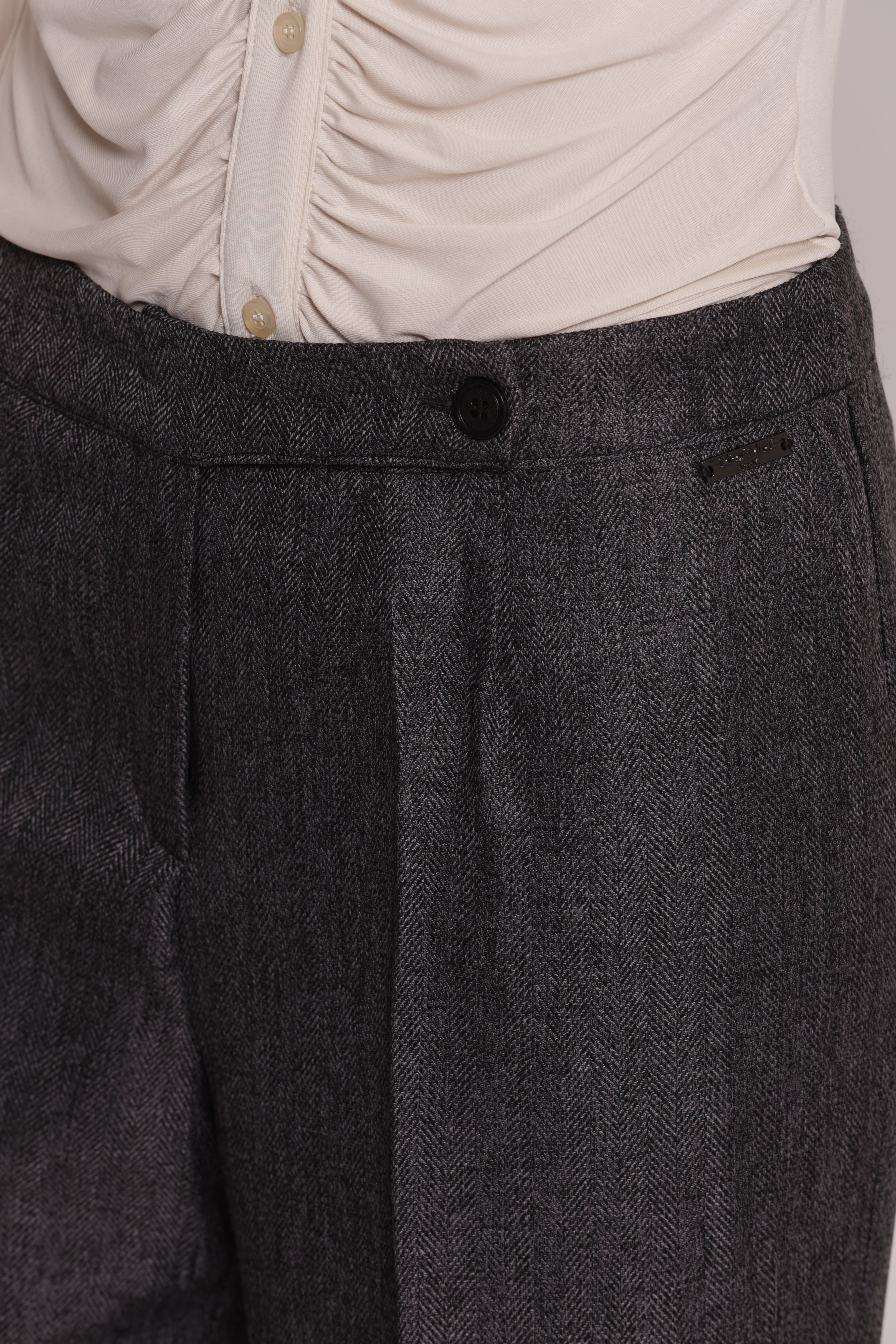 Mimi Mua Pantalone Palazzo Tweed Spigato Moro
