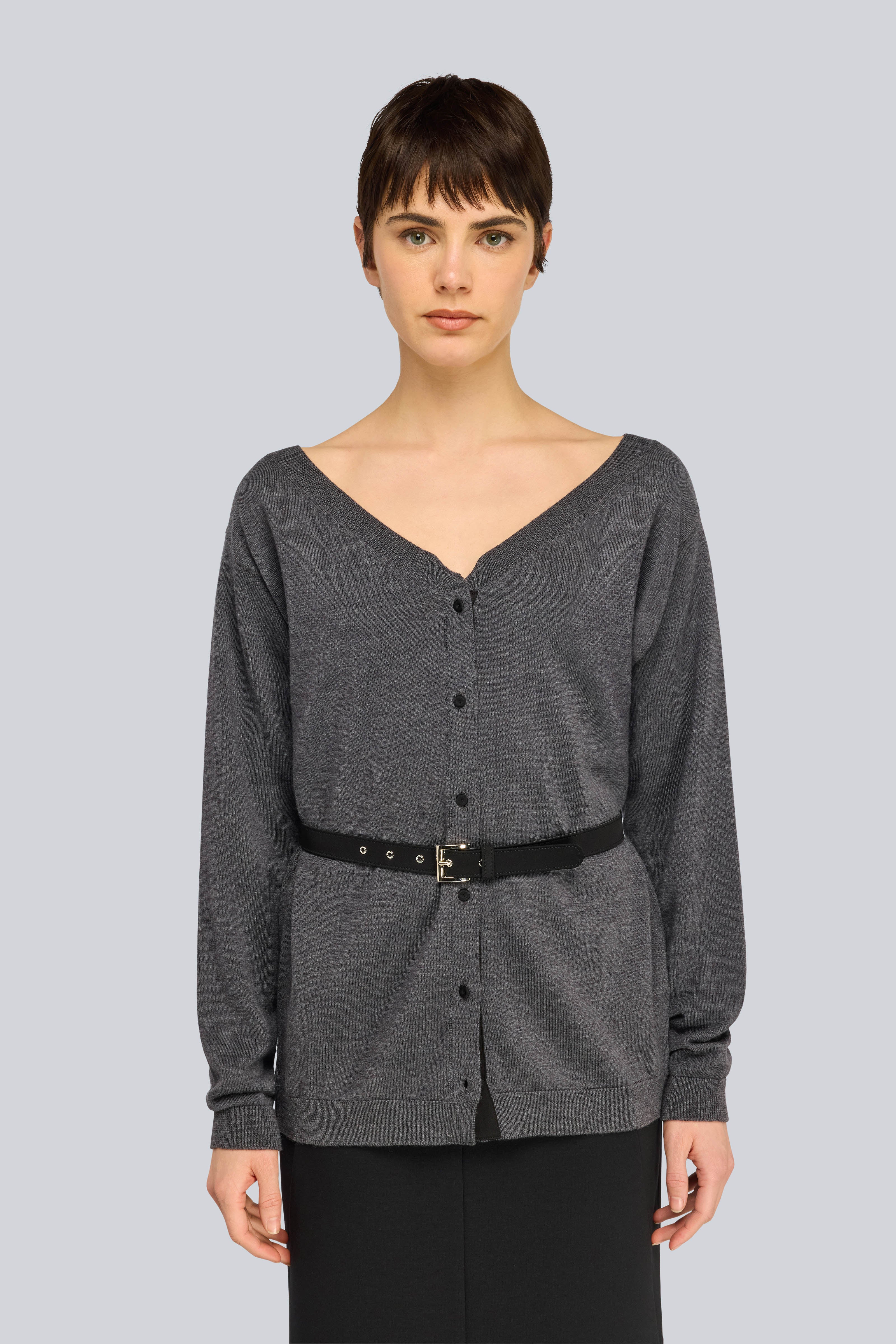 Semicouture Carin cardigan lana antracite con cintura
