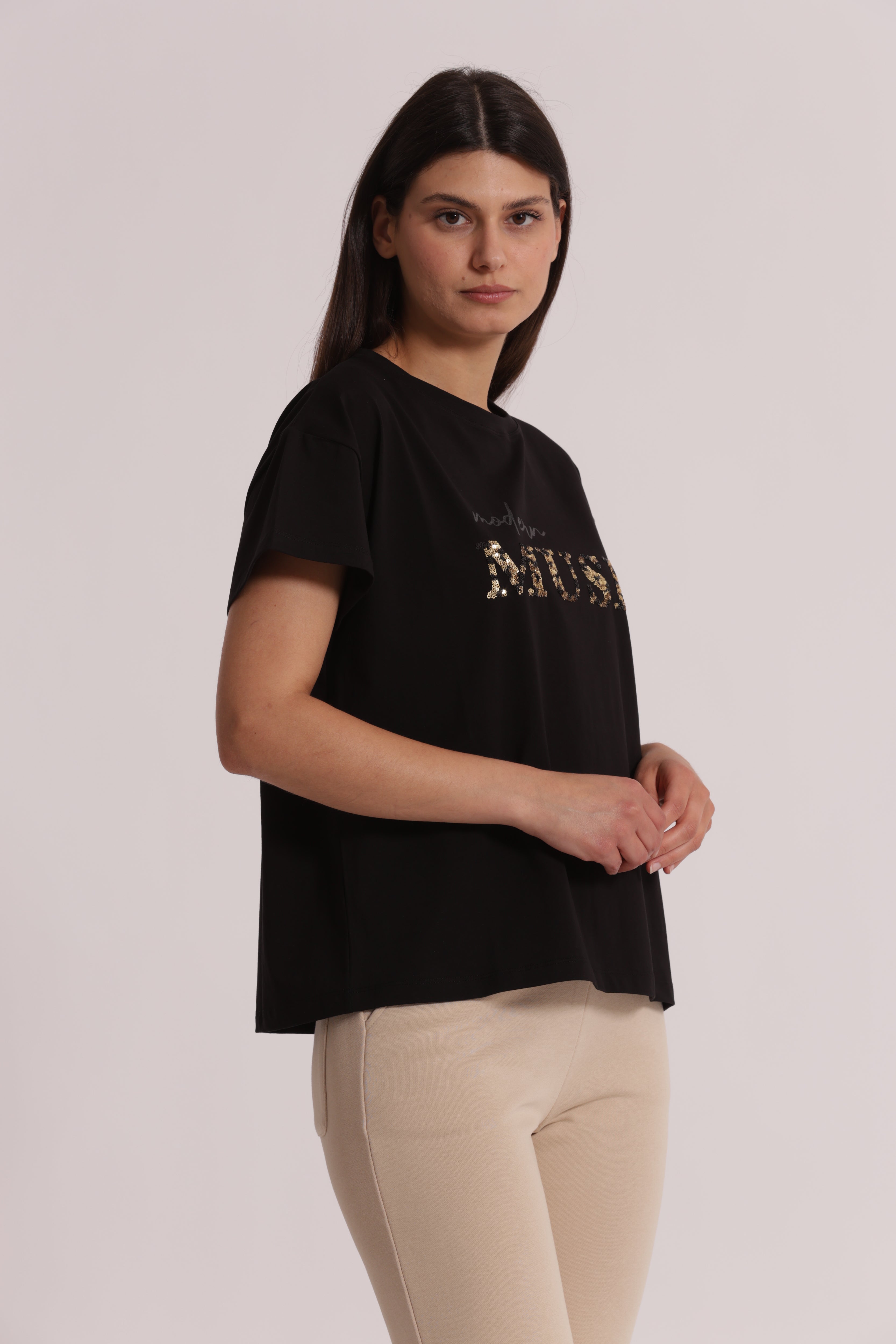 Mimi Mua T-Shirt Modern Muse con Paillettes Bianco