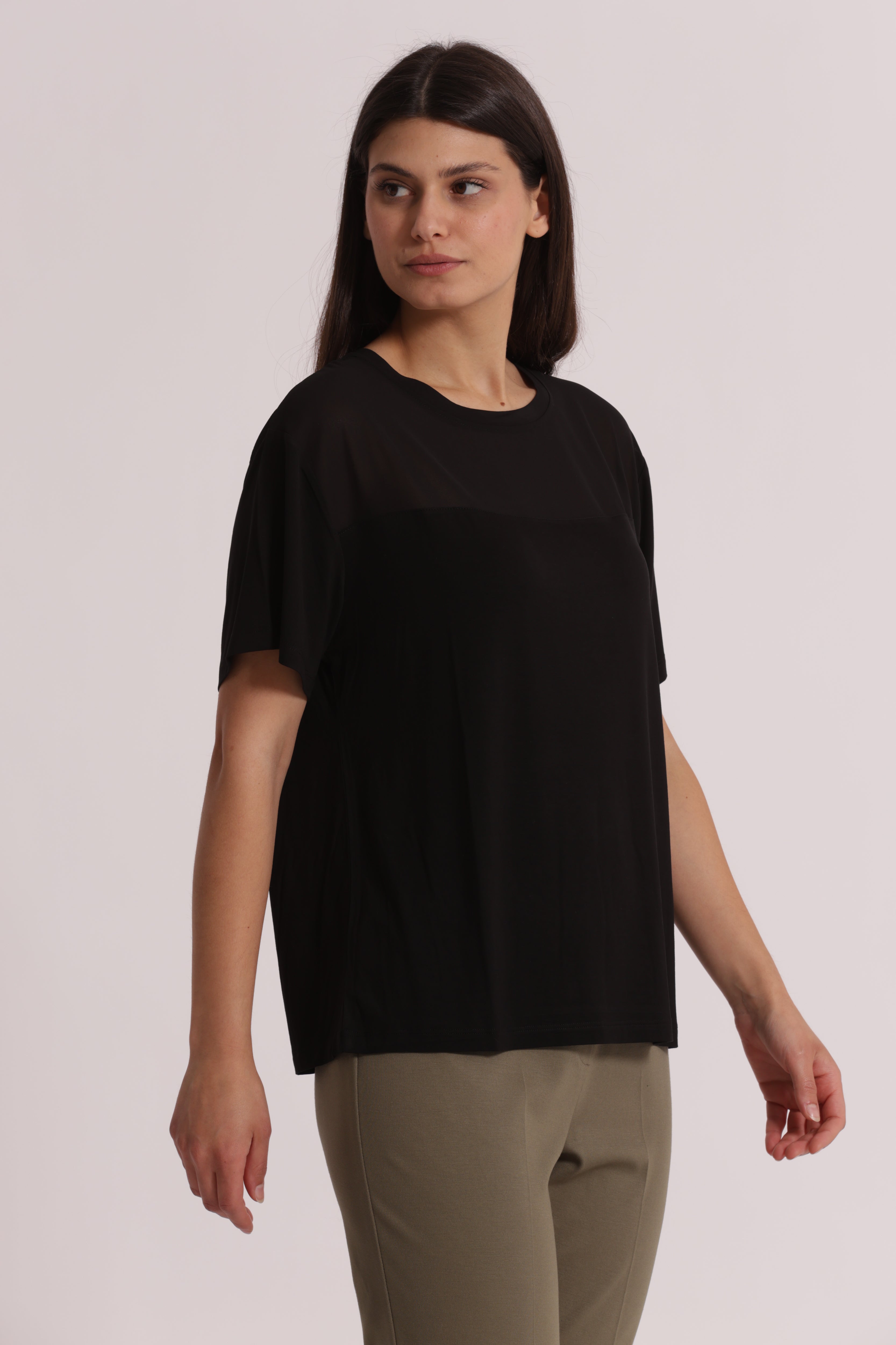 Mimi Mua T-Shirt Scollo Tondo Georgette Nero