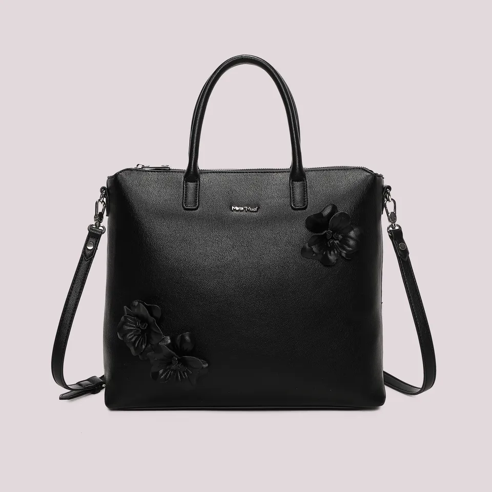Mimi Mua borsa a spalla con fiori borsa nero 33x31x9 cm