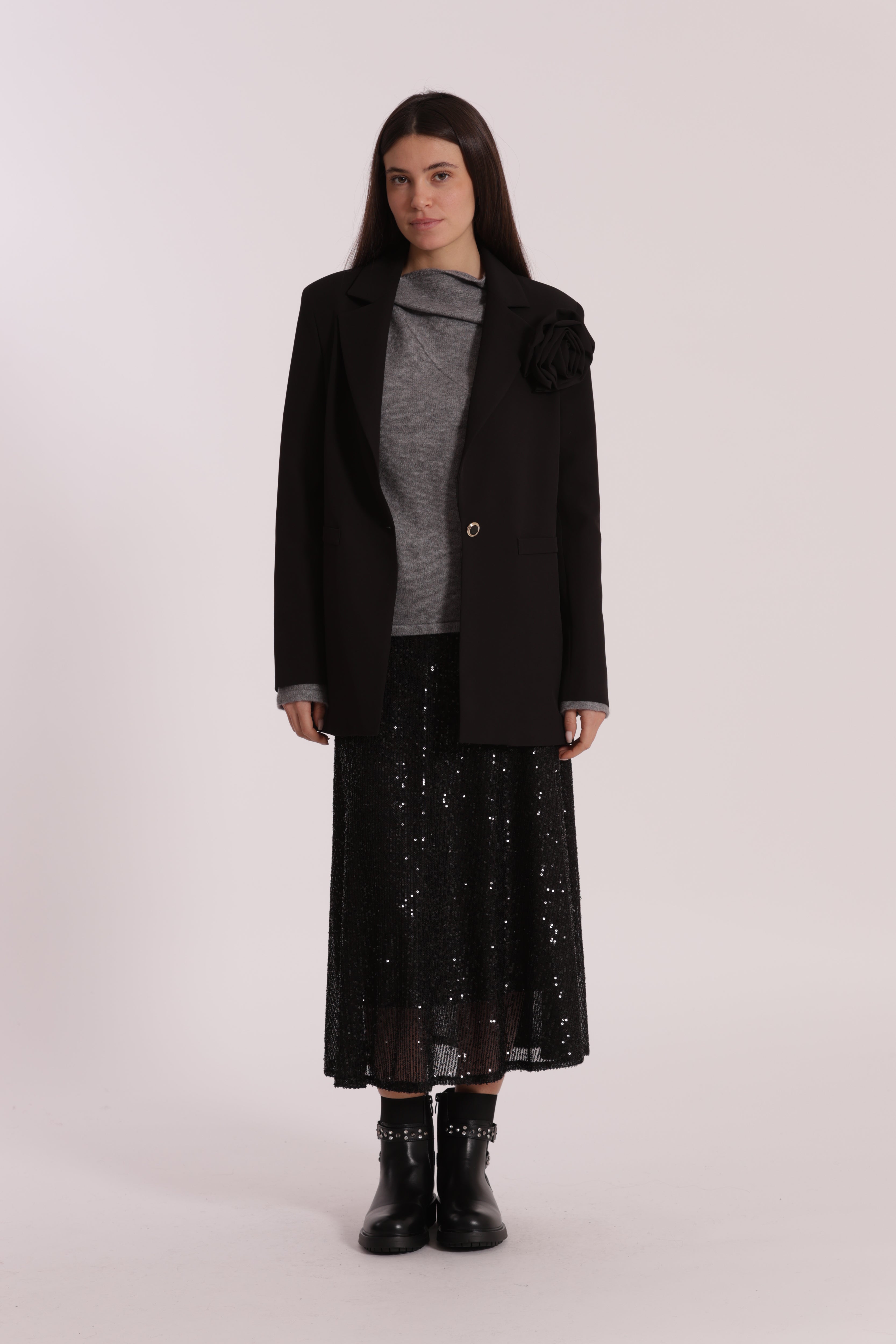 Mimi Mua Gonna Longuette in Paillettes Nero S Lucente