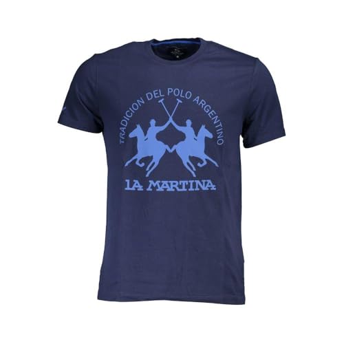 La Martina T-Shirt Uomo Cotone Blu Girocollo Logo