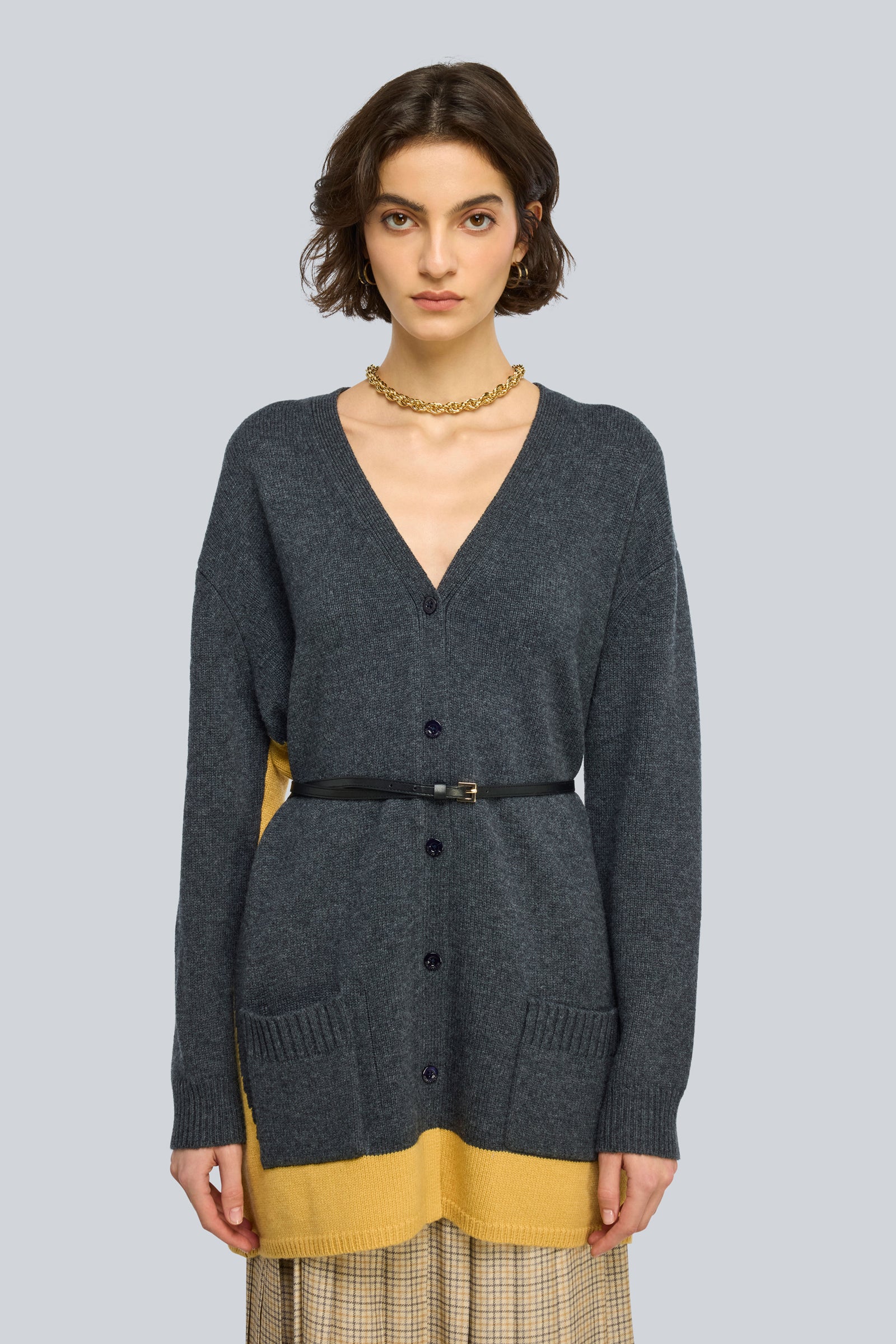 Semicouture Zelma Y6WH57 cardigan golden-grigio cashmere