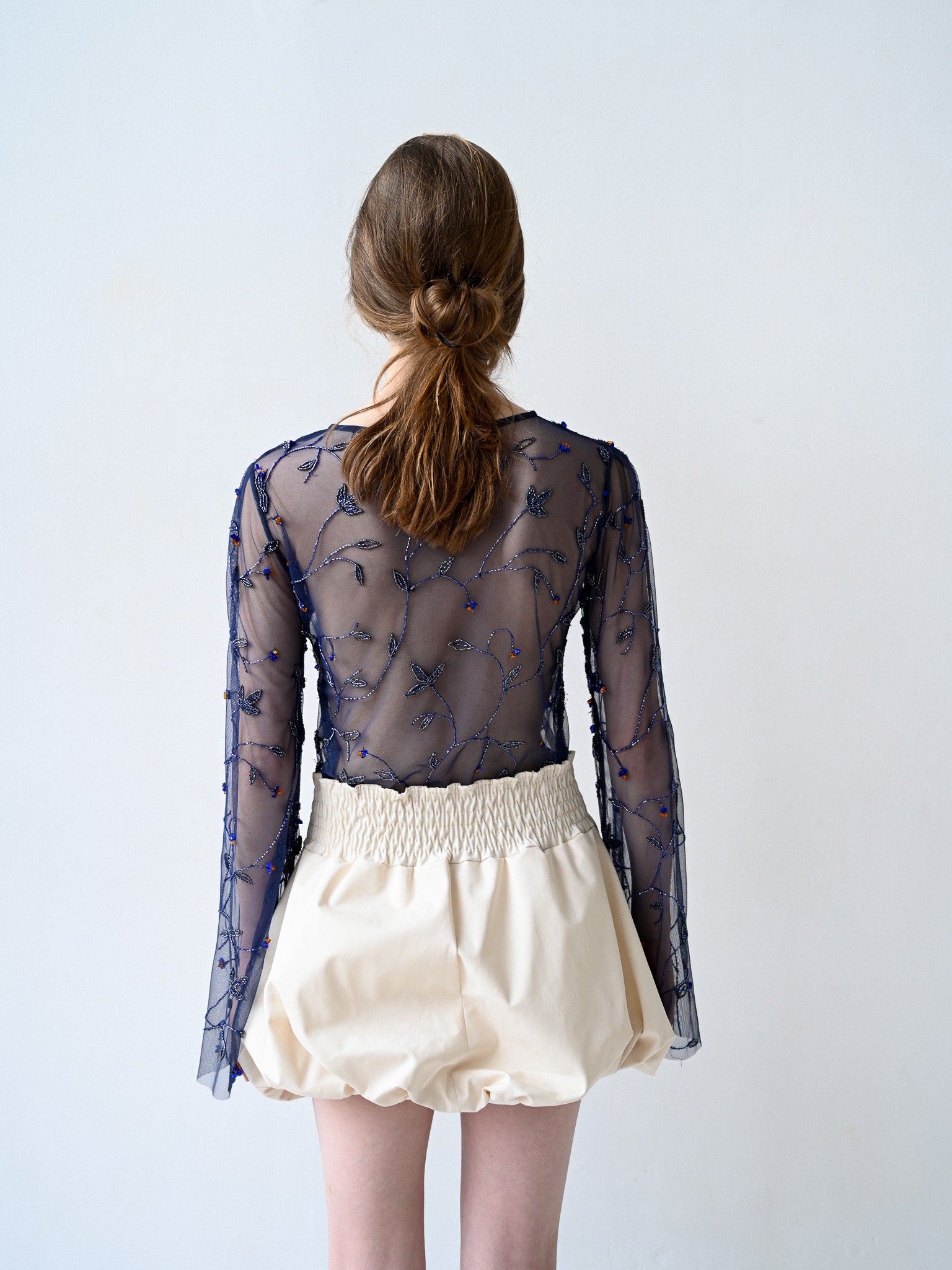 GiglioTigrato Elsa II top tulle ricamato maniche larghe
