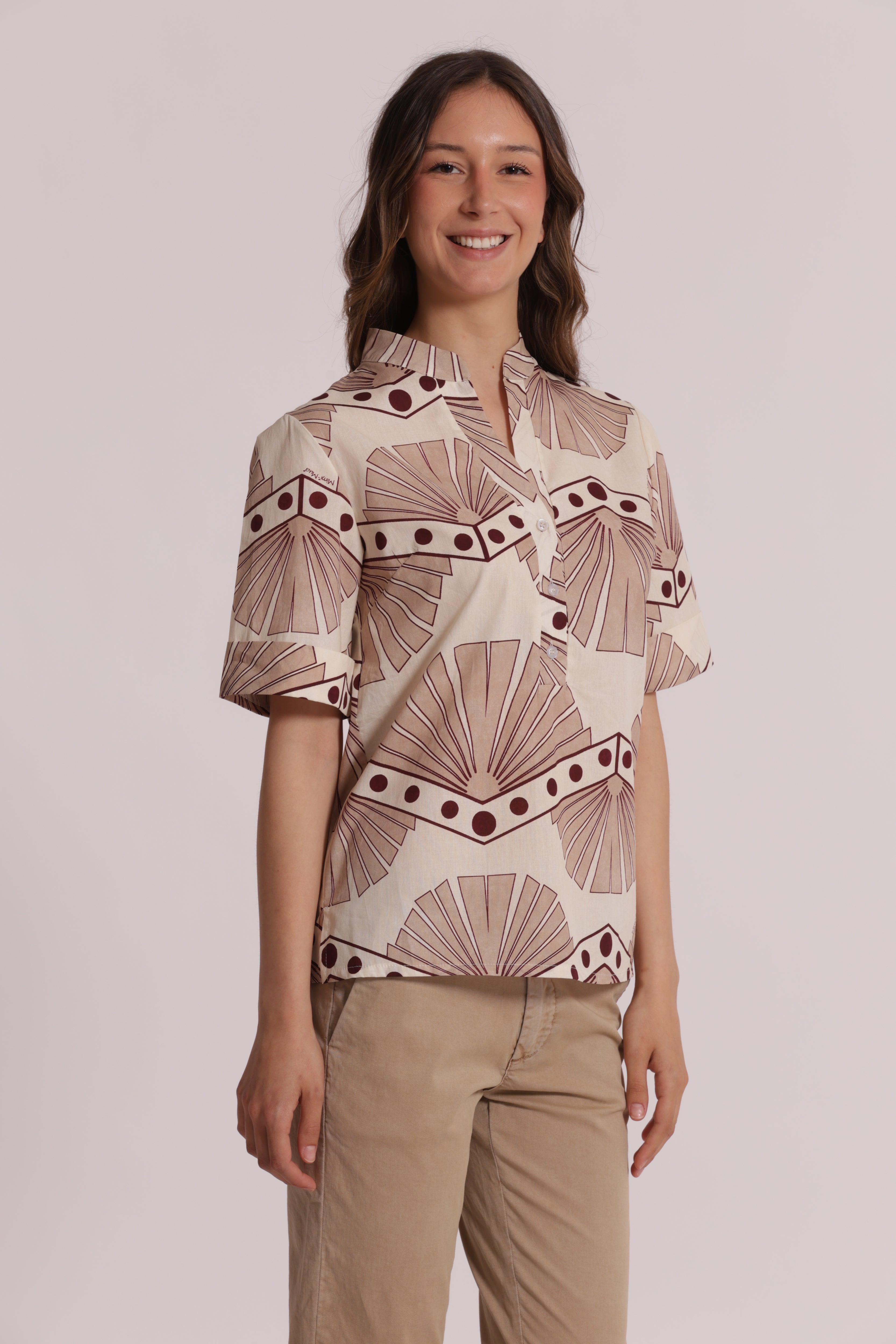 Mimi Mua A Maniche Corte in Fantasia Blusa Panna Cotone