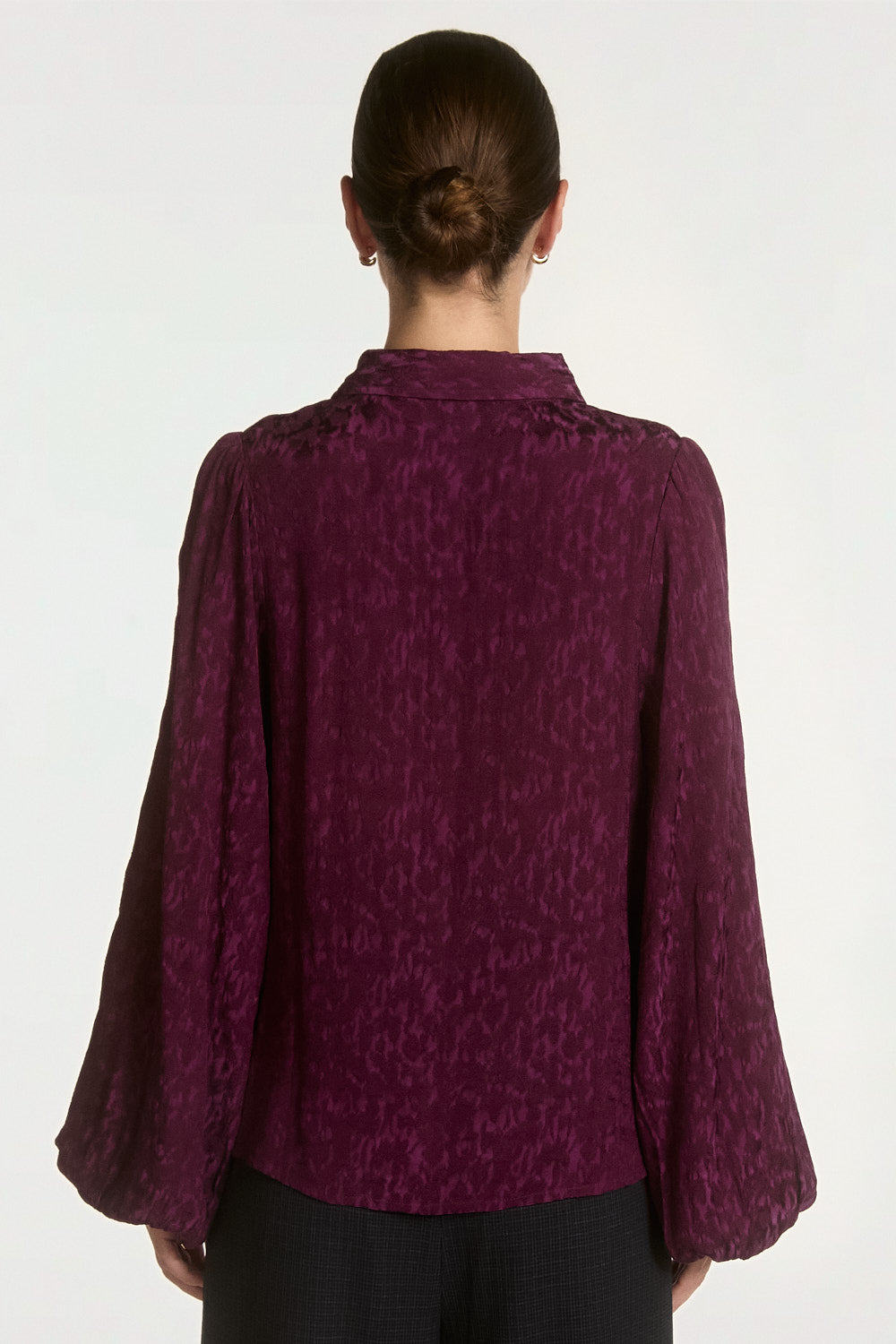 Aaiko Rose camicia prugna jacquard maniche palloncino