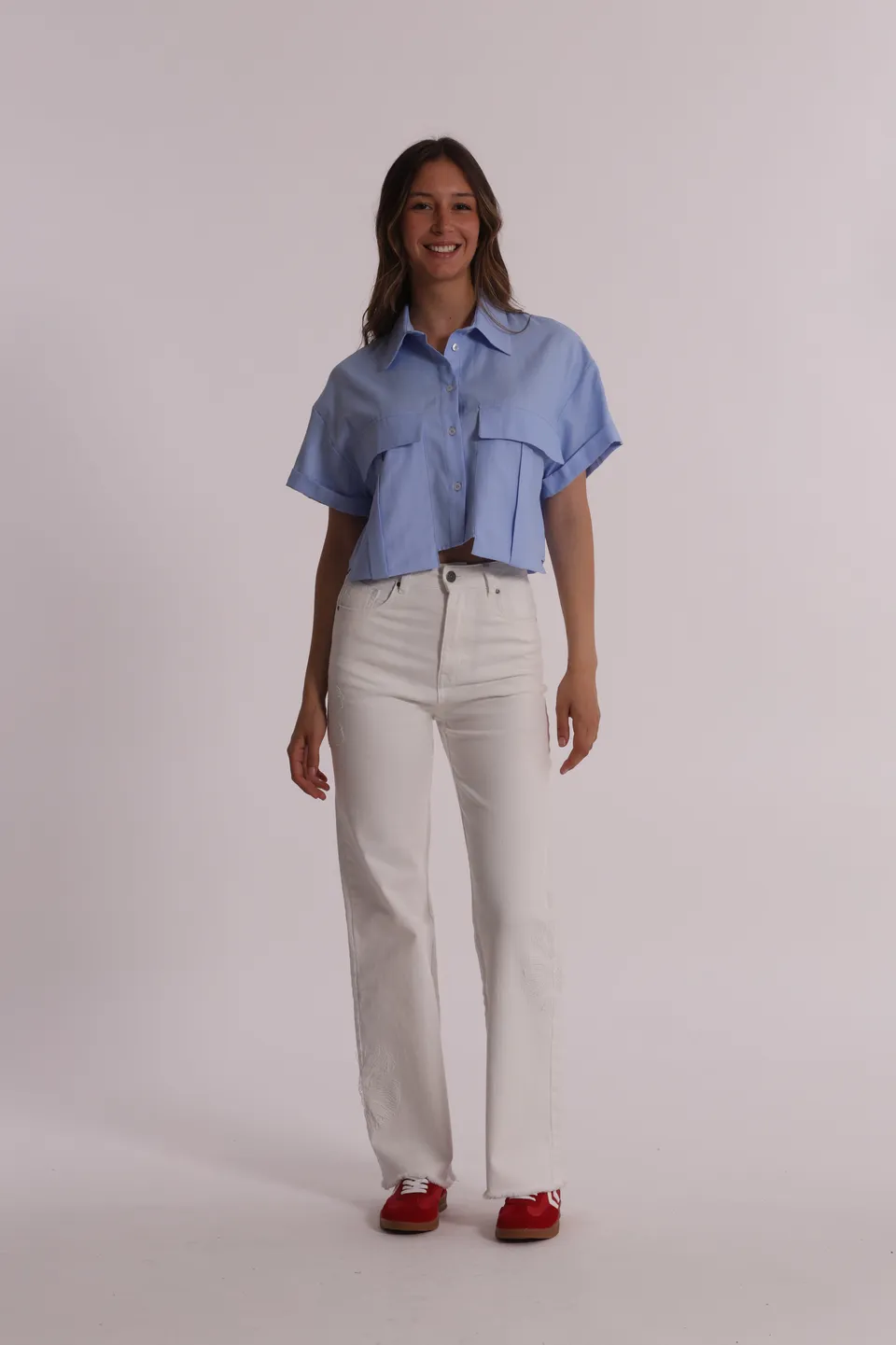 Mimi Mua Jeans con Ricamo Floreale jeans donna bianco