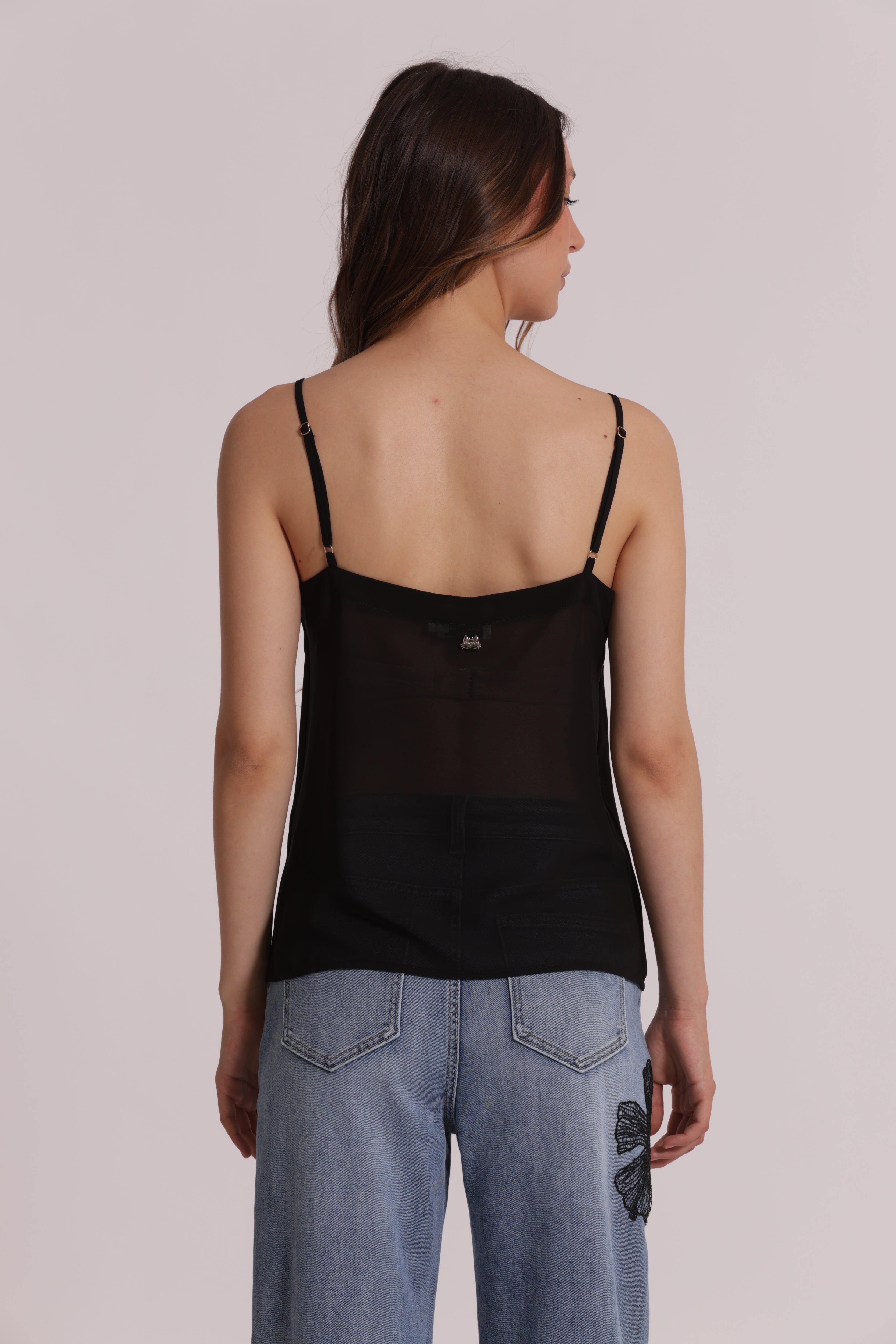Mimi Mua Top Scollo a V Nero Fluido