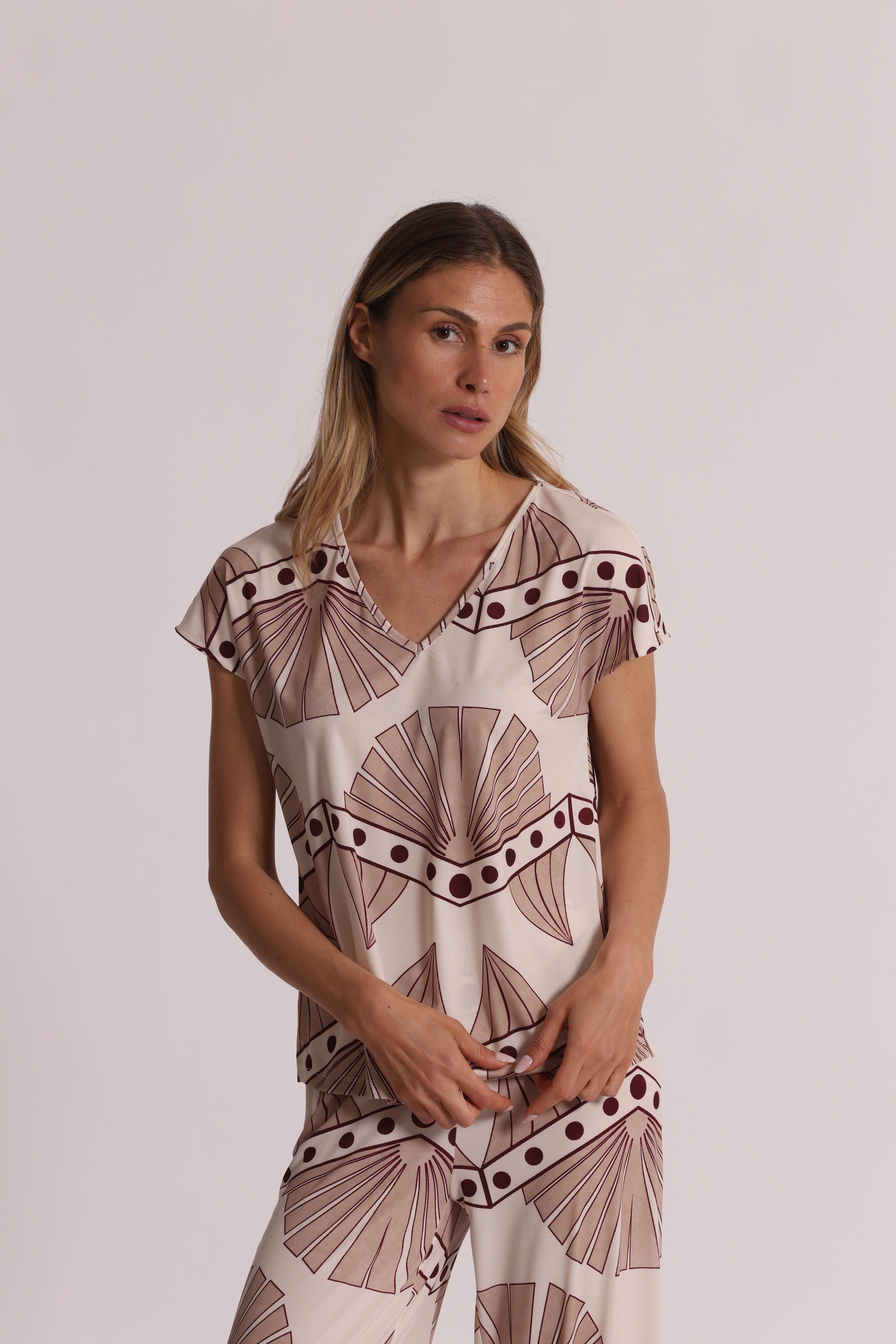 Mimi Mua Blusa Maniche Corte ITY Camicetta Panna