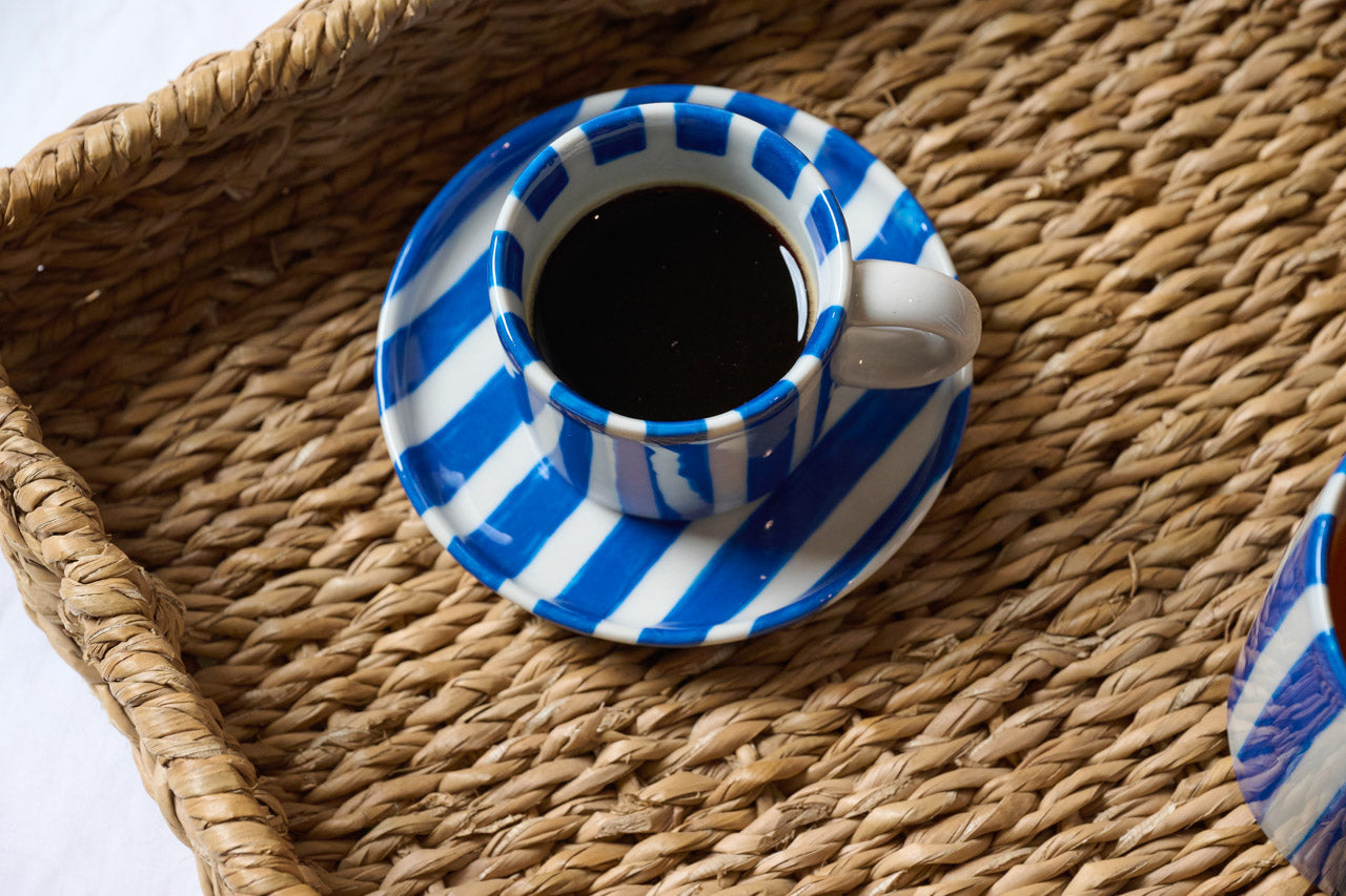 On Earth Righe tazzina caffè blu con piattino ceramica